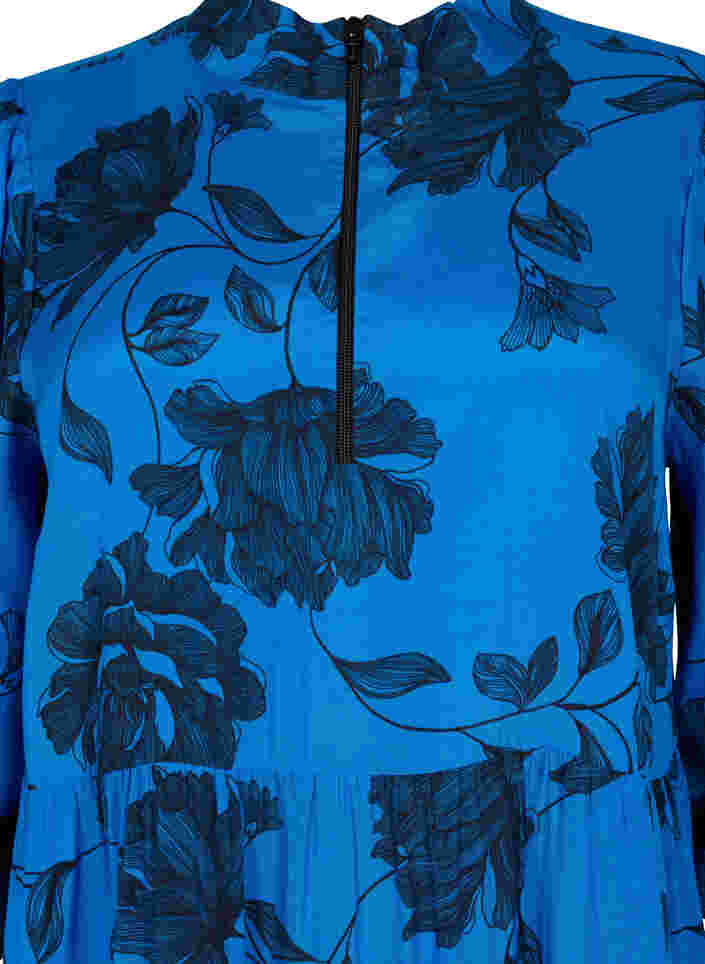 Geblümte Viskose-Tunika mit 3/4 Ärmeln, Blue Flower AOP, Packshot image number 2