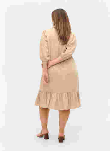 Kleid mit Rüschenbesatz und 3/4-Ärmeln, Humus, Model image number 1