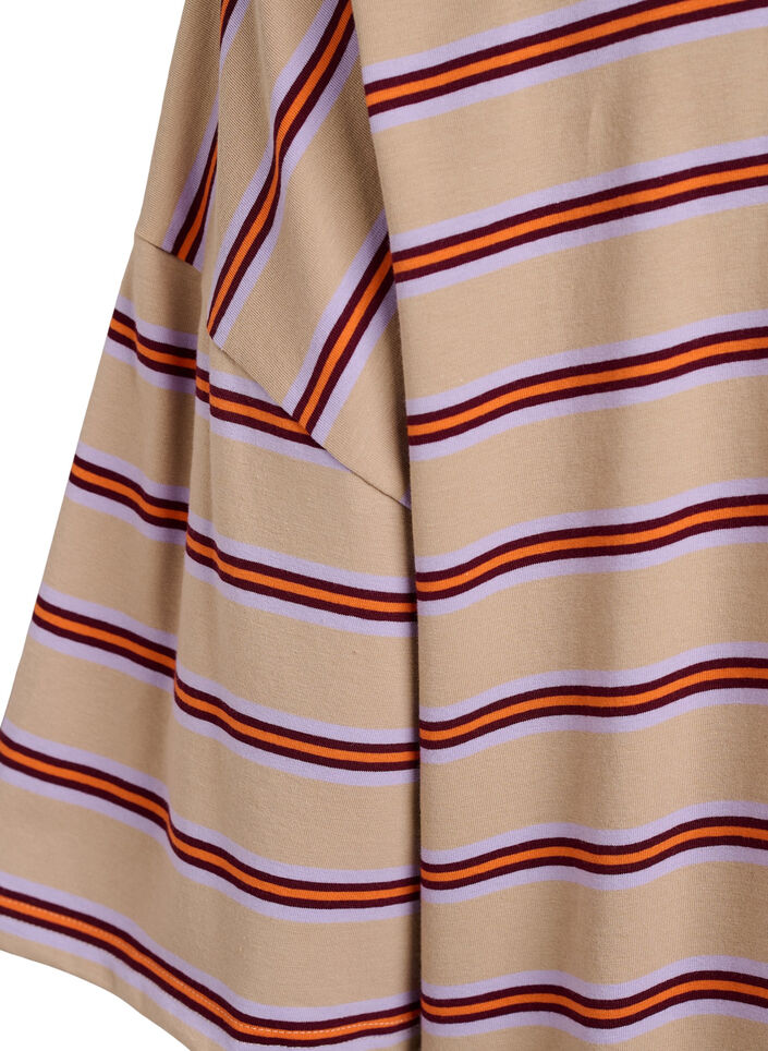 Oversize-T-Shirt mit Streifen und 1/2-&Auml;rmeln, Beige, Packshot image number 3