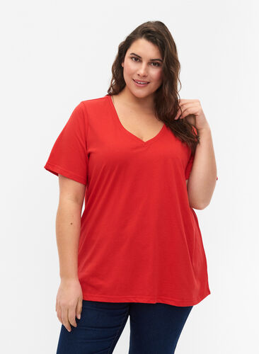 FLASH - T-Shirt mit V-Ausschnitt, High Risk Red, Model image number 0