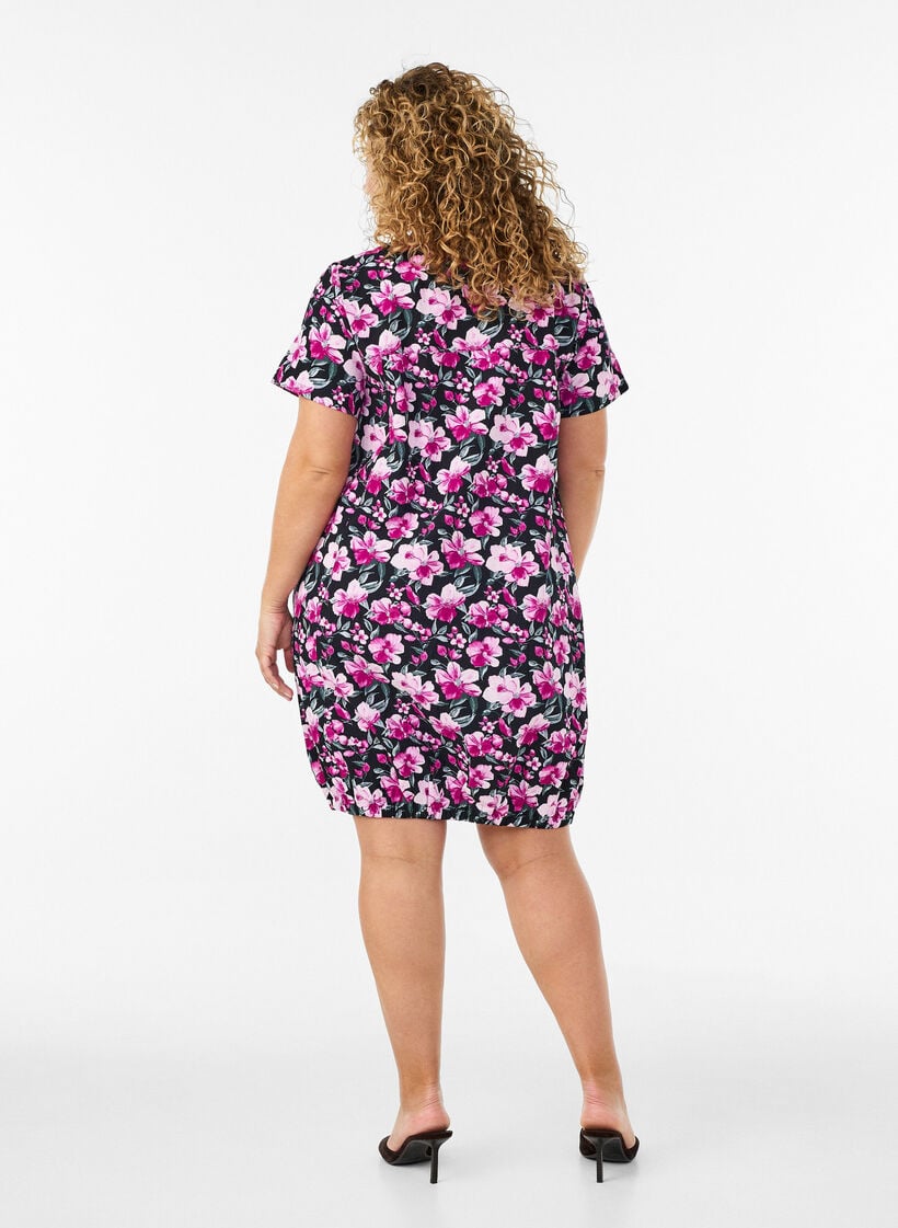 Kurz&auml;rmliges Baumwollkleid mit Aufdruck, Schwarz, Model image number 2