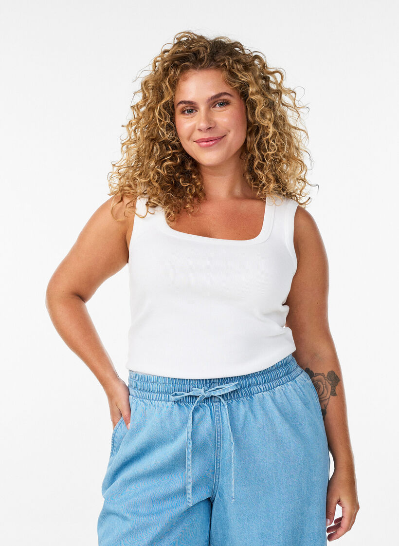 Ripp-Top mit eckigem Ausschnitt, Wei&szlig;, Model image number 0