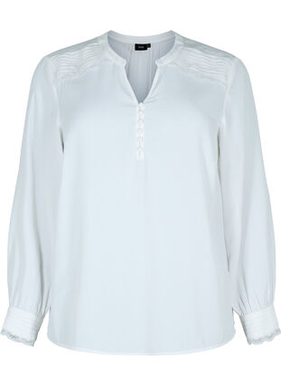 Langärmelige Bluse mit V-Ausschnitt , Bright White, Packshot image number 0