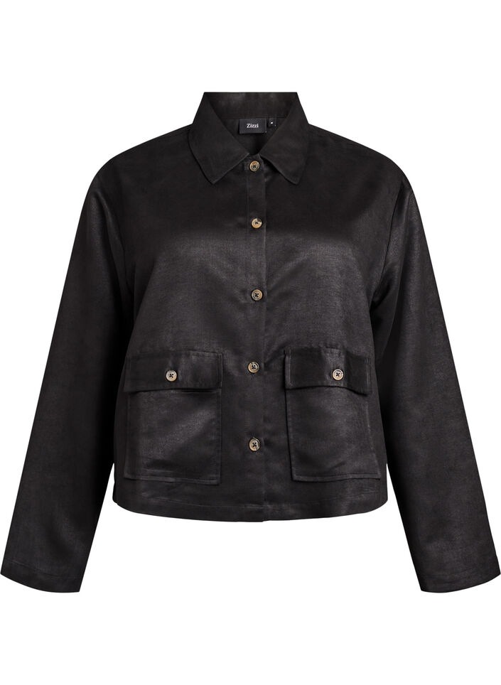 Kurze Jacke aus Wildlederimitat mit Taschen, Schwarz, Packshot image number 0