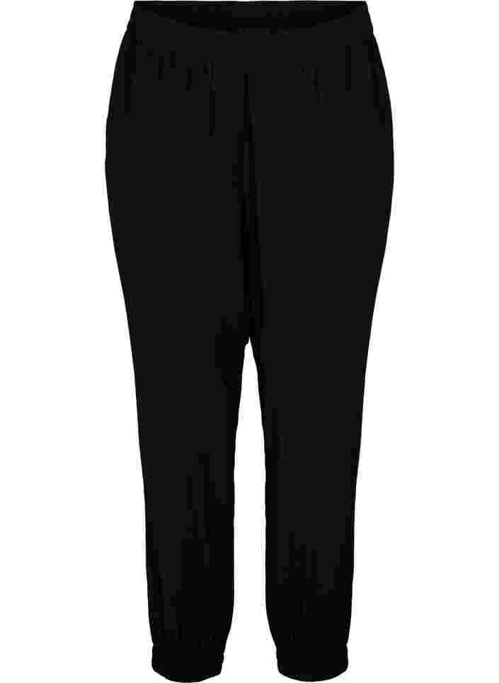Lockere Hose aus Viskosemischung mit elastischen Abschlüssen, Black, Packshot image number 0