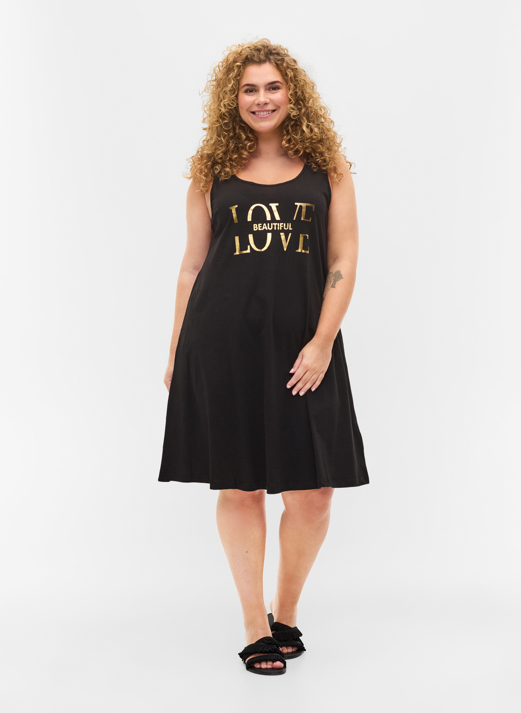 Kleid mit A-Linie, Black LOVE, Model image number 2