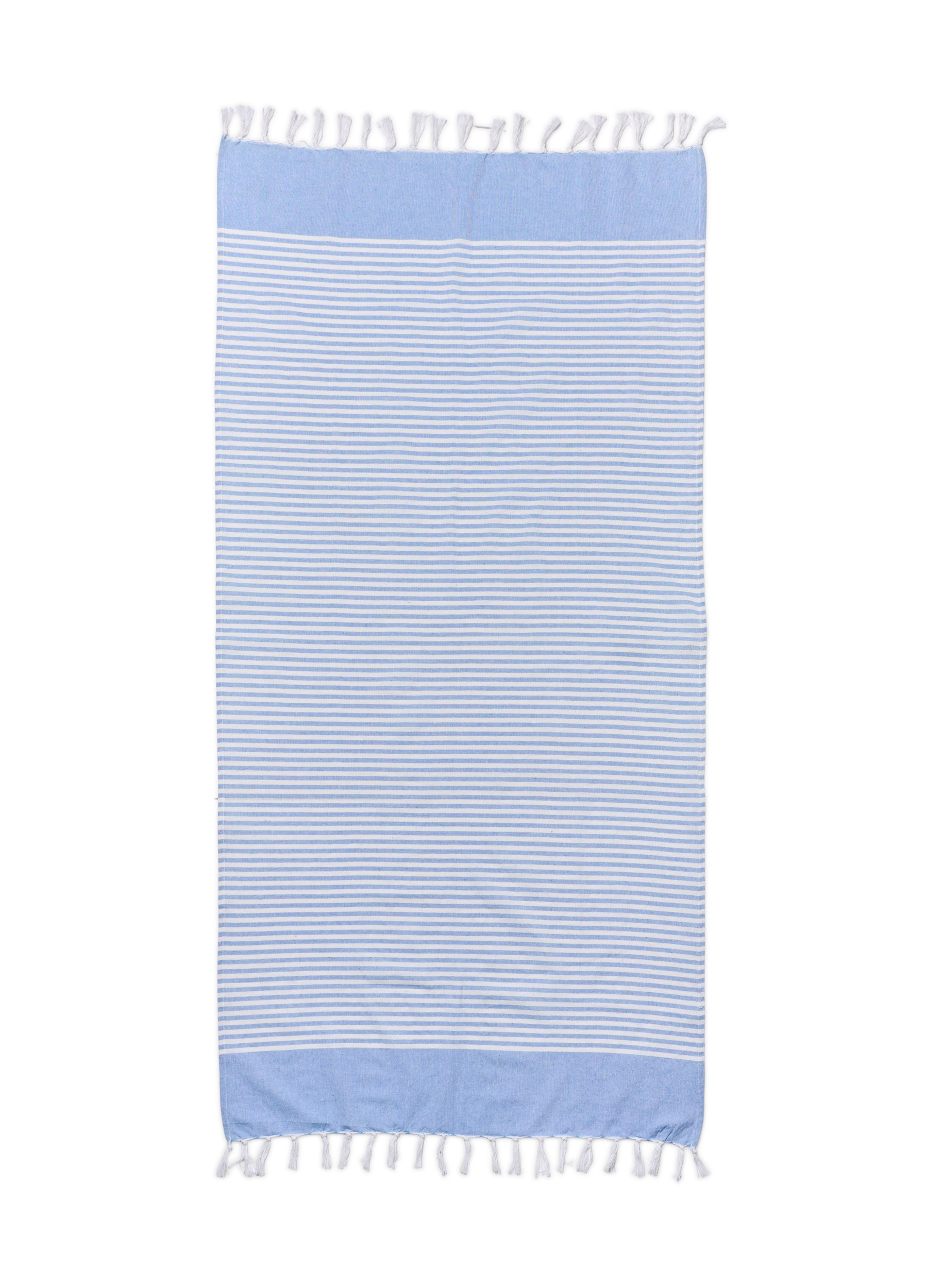 Gestreiftes Handtuch mit Fransen, Light Blue Melange, Packshot image number 1