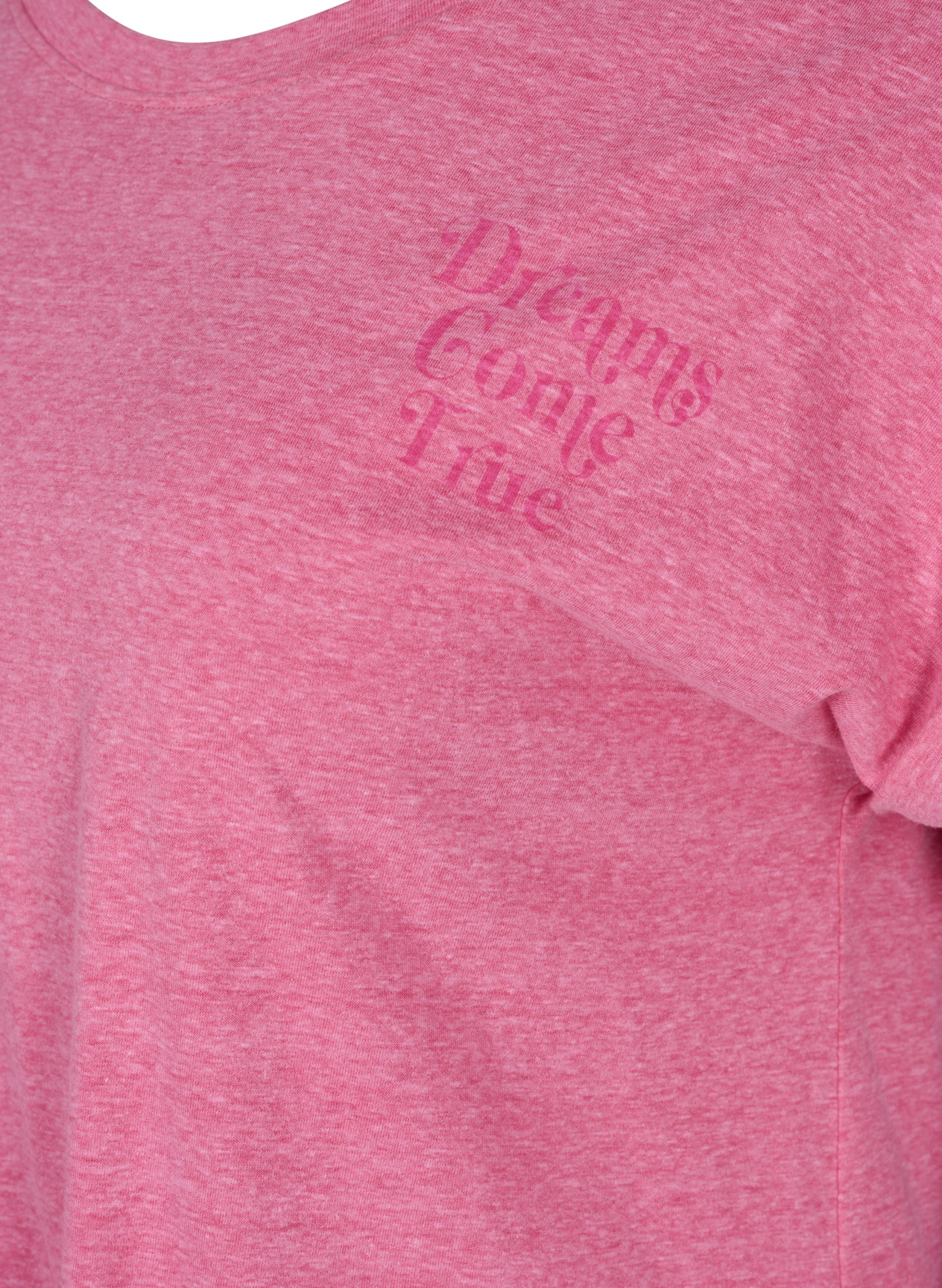 Meliertes T-Shirt aus Baumwolle, Fandango Pink Mel, Packshot image number 3