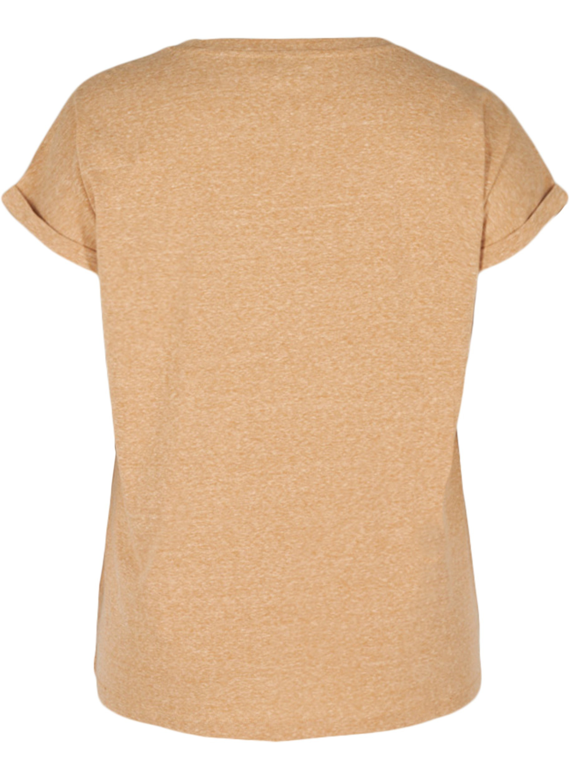 Meliertes T-Shirt aus Baumwolle, BuckthornBrownMel. , Packshot image number 1