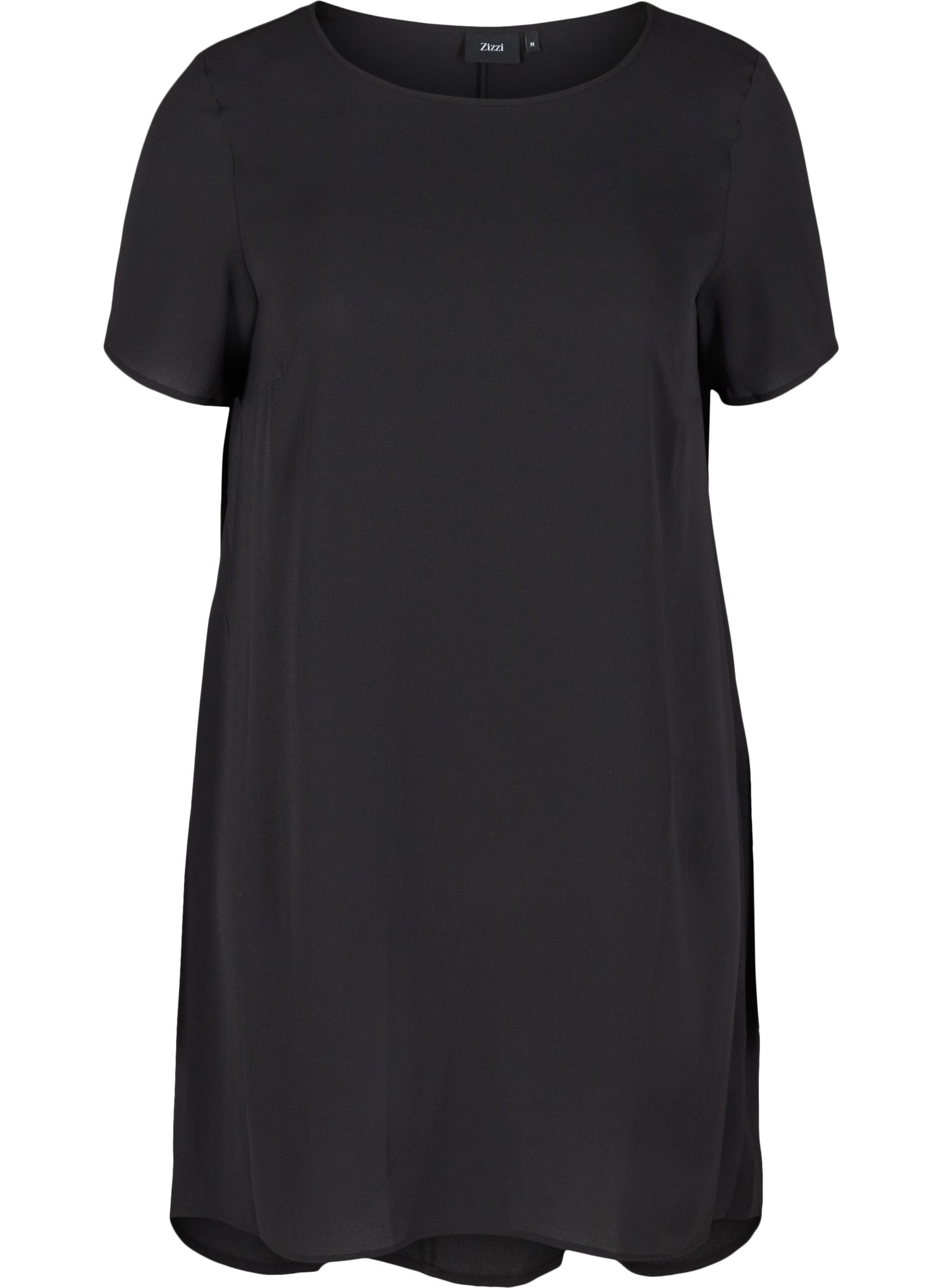 Einfarbiges Kleid mit kurzen Ärmeln, Black, Packshot image number 0