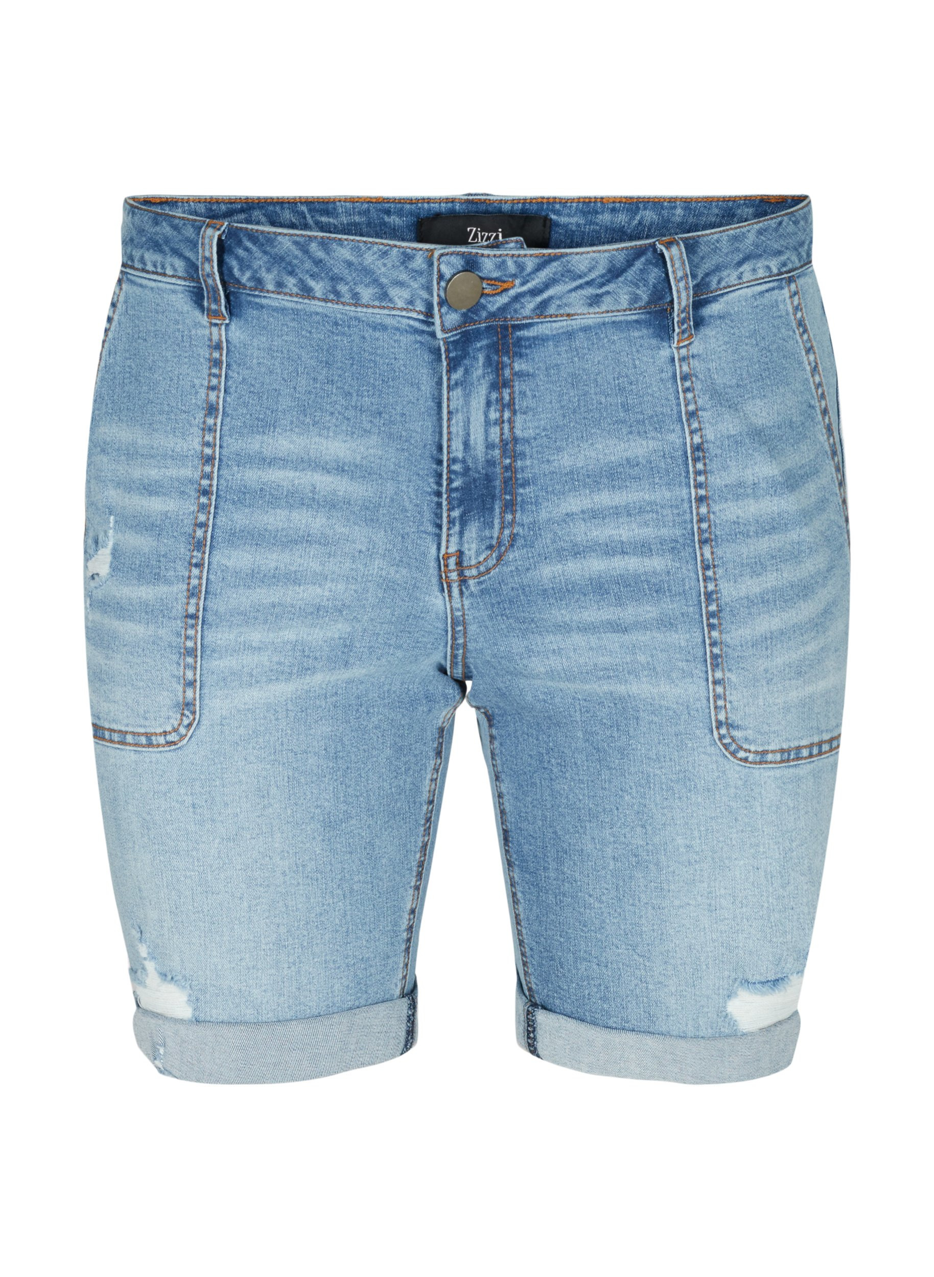 Eng anliegende Denim-Shorts im Used-Look, Light blue denim, Packshot image number 0
