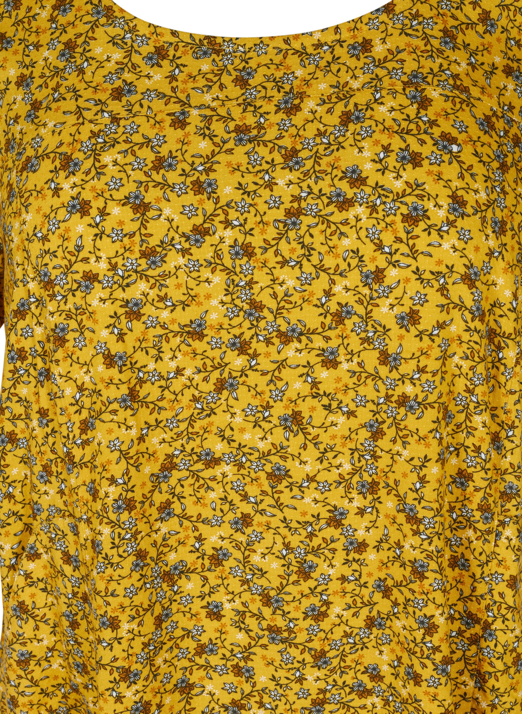 Kurzarm Viskosekleid mit Print, Yellow Ditsy Flower, Packshot image number 2