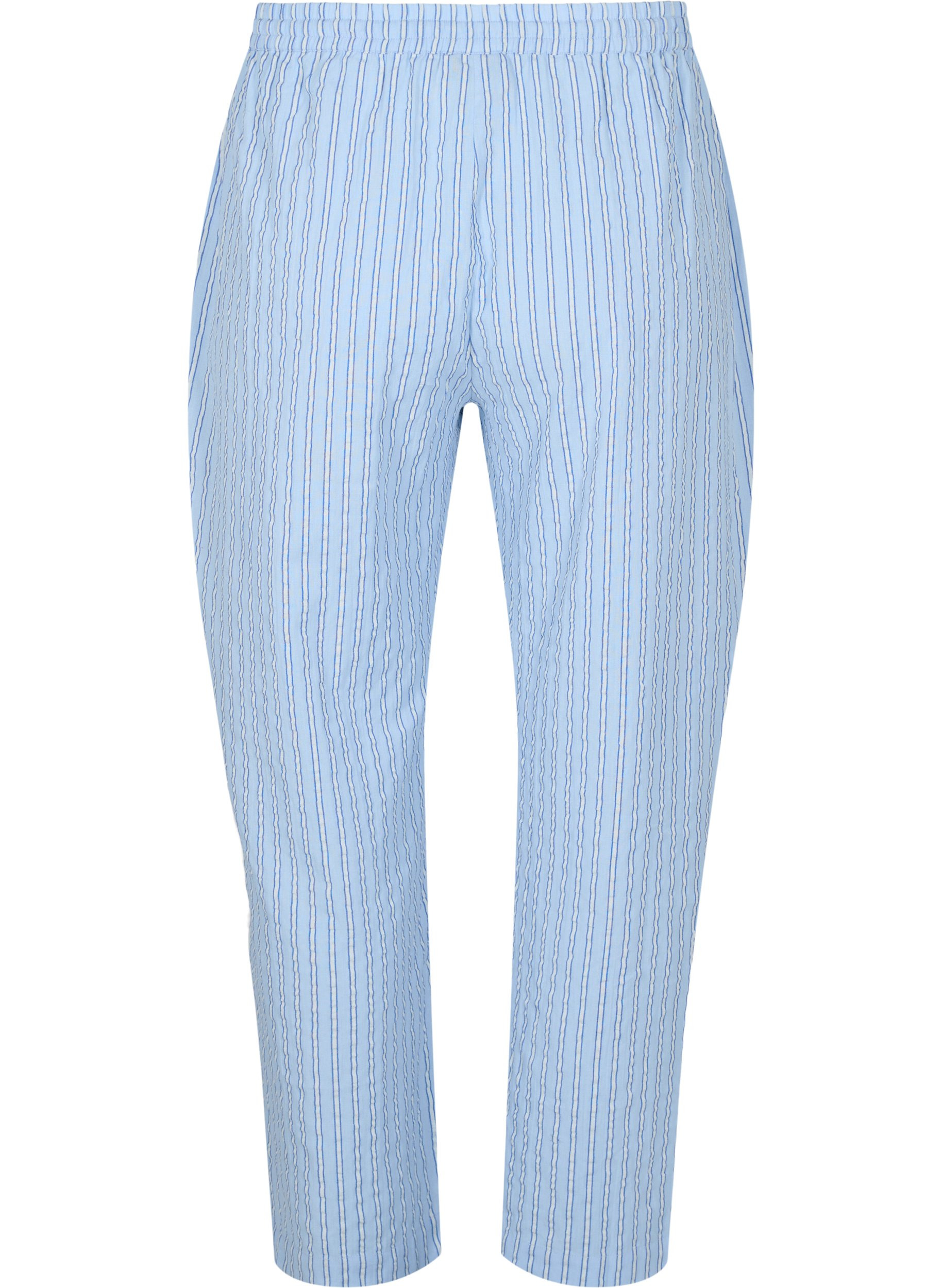 Lockere, gestreifte Schlafanzughose aus Baumwolle, Chambray Blue Stripe, Packshot image number 1