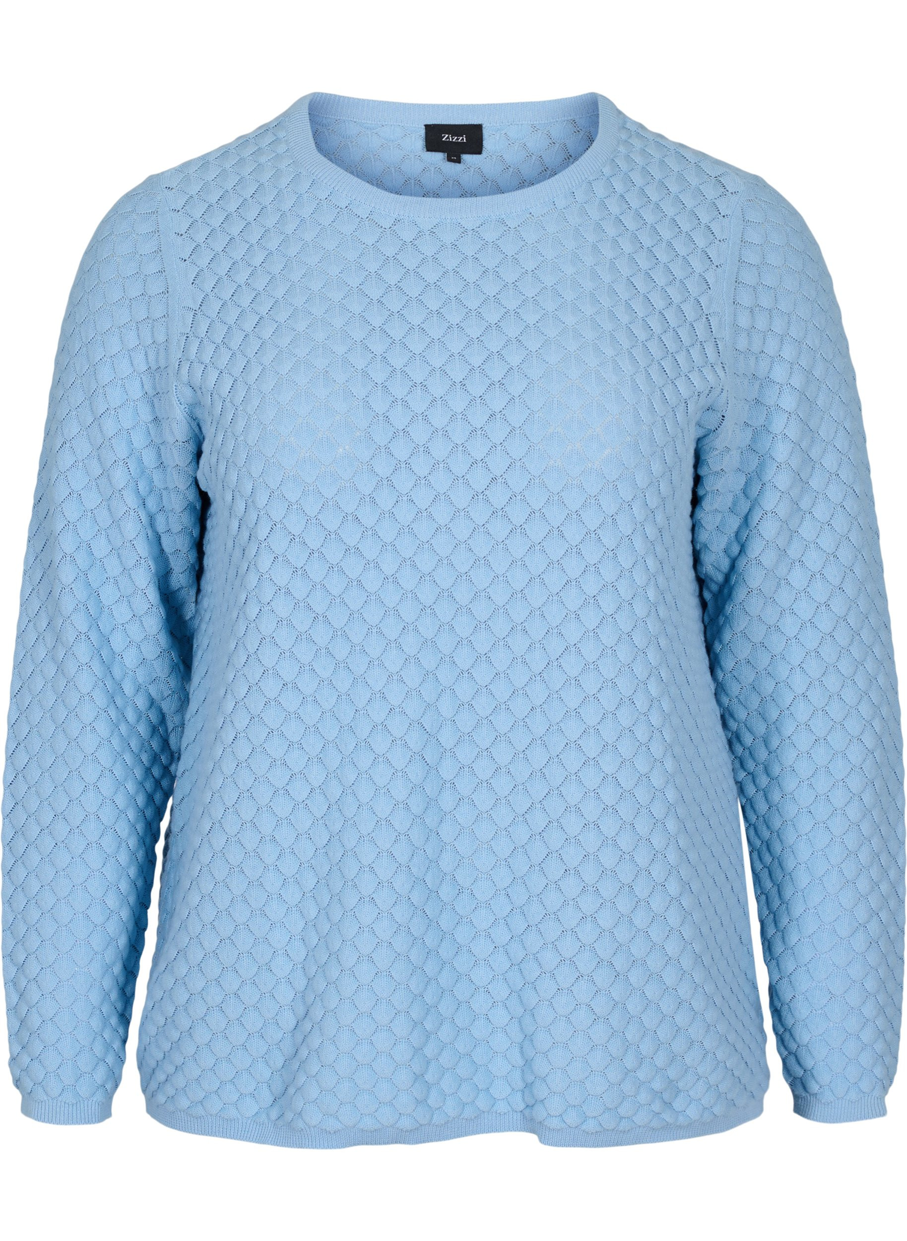 Gestrickte Bluse aus Bio-Baumwolle mit langen Ärmeln, Chambray Blue
