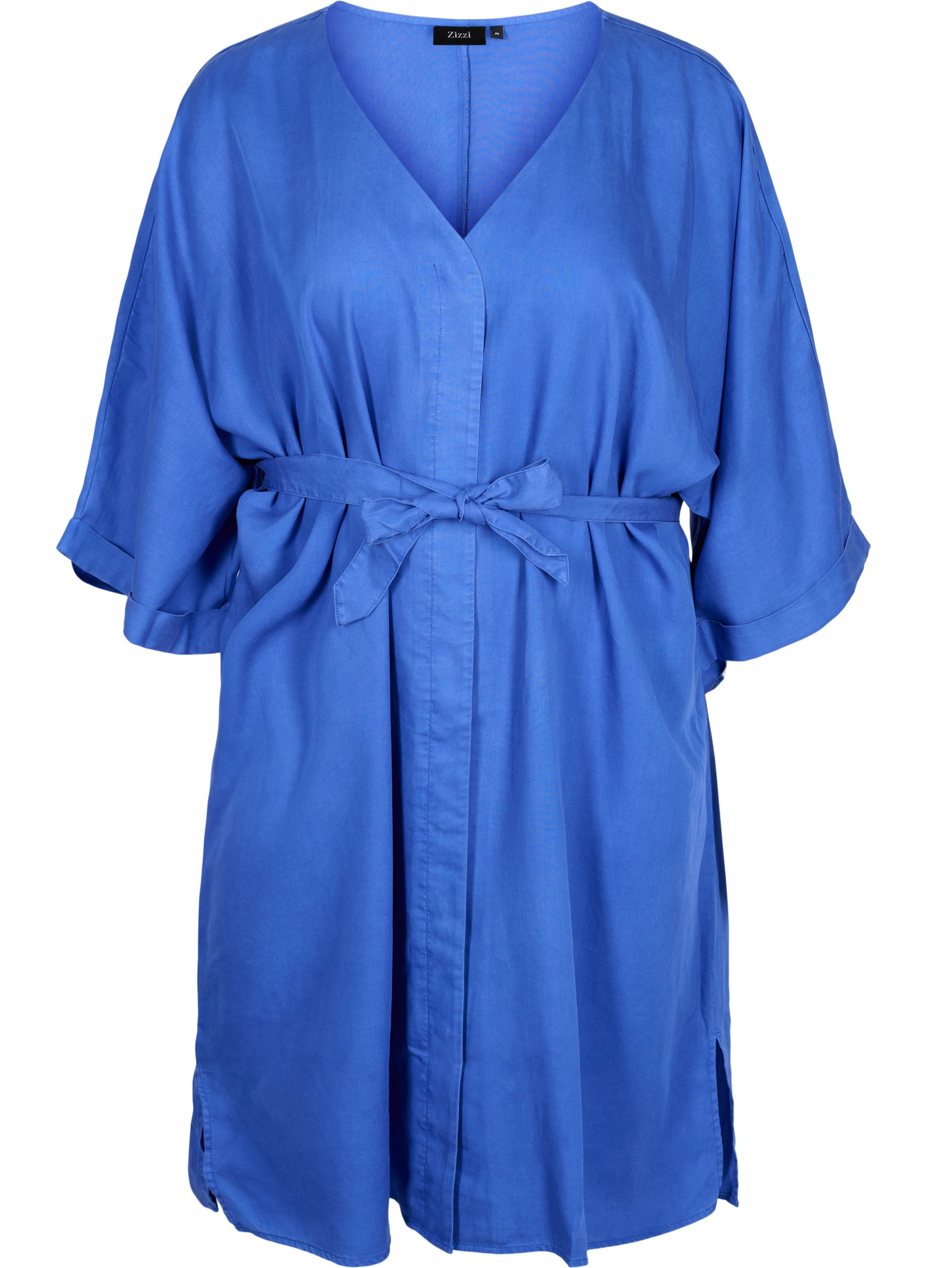 Kleid mit 3/4-Ärmeln und Bindeband, Dazzling Blue, Packshot image number 0
