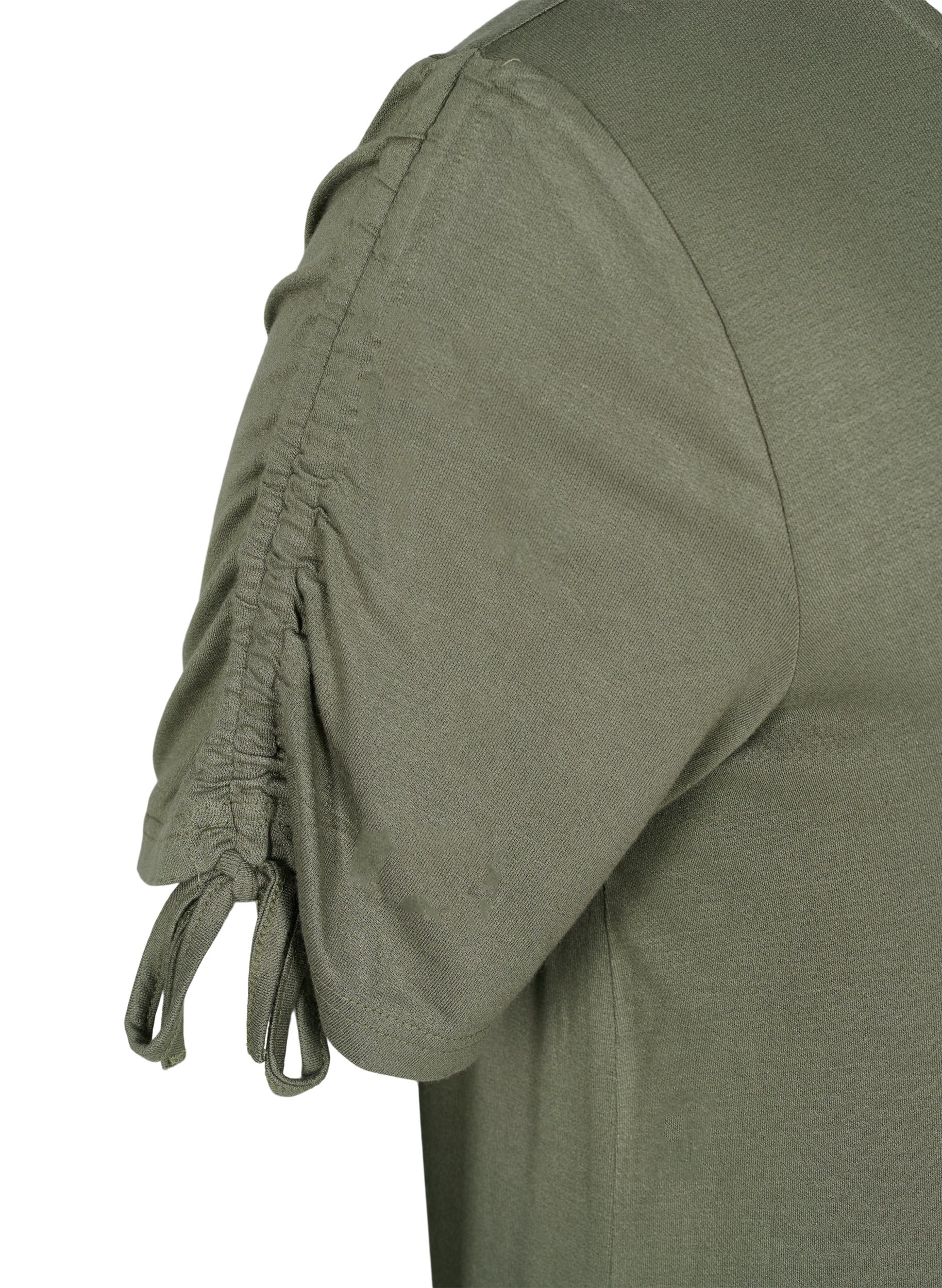Kurzarm Viskosekleid mit Schnurdetails, Dusty Olive, Packshot image number 3