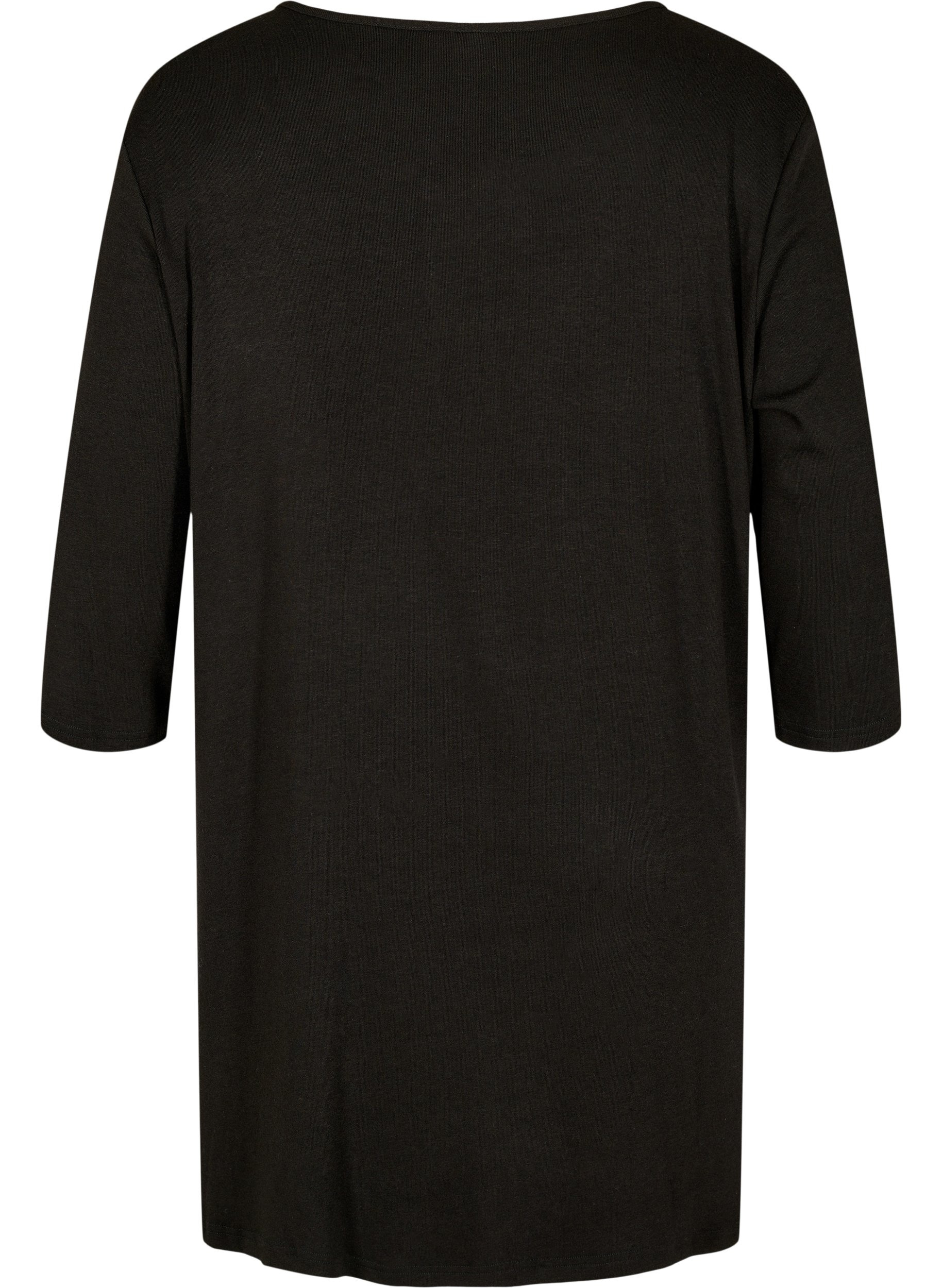 Einfarbige Bluse mit Knöpfen und 3/4-Ärmel, Black, Packshot image number 1