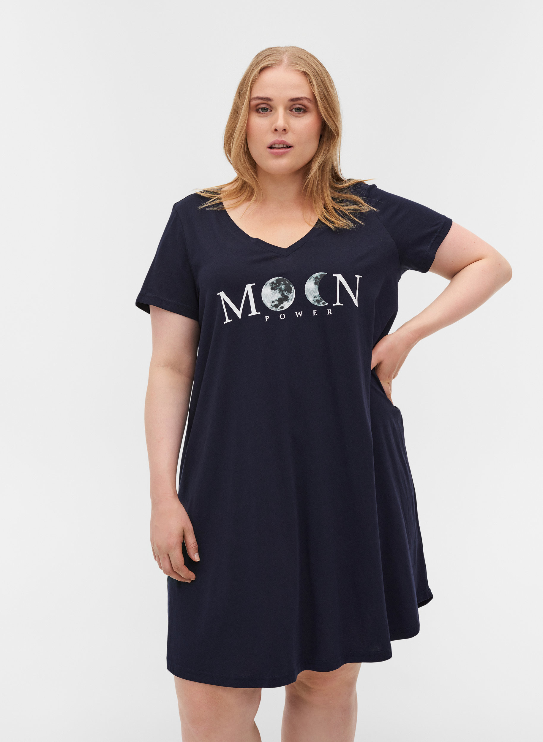 Kurzarm Baumwollnachthemd mit Print, Night Sky W. Moon, Model