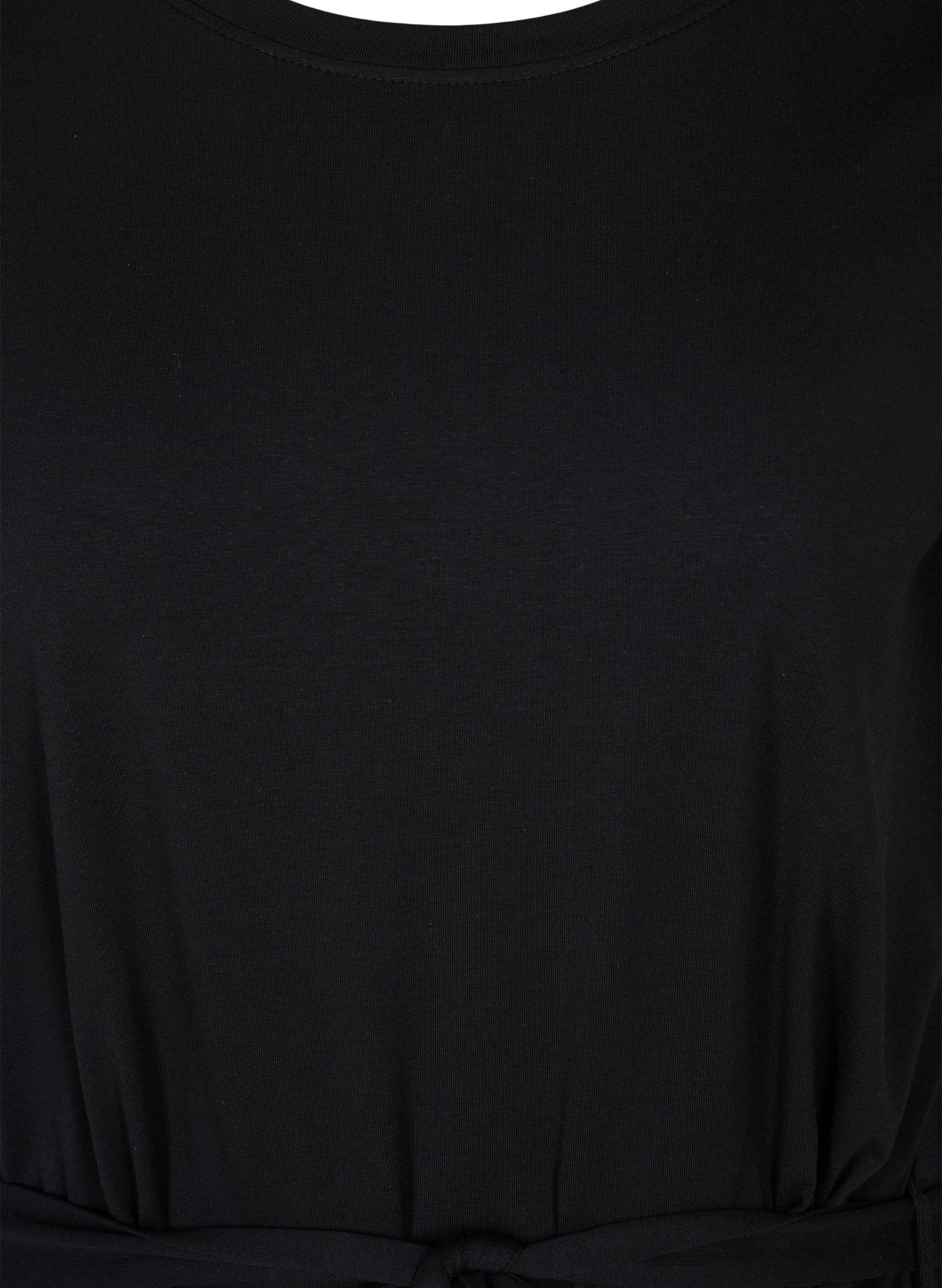 Kurzarm Kleid mit Taillengürtel, Black, Packshot image number 2