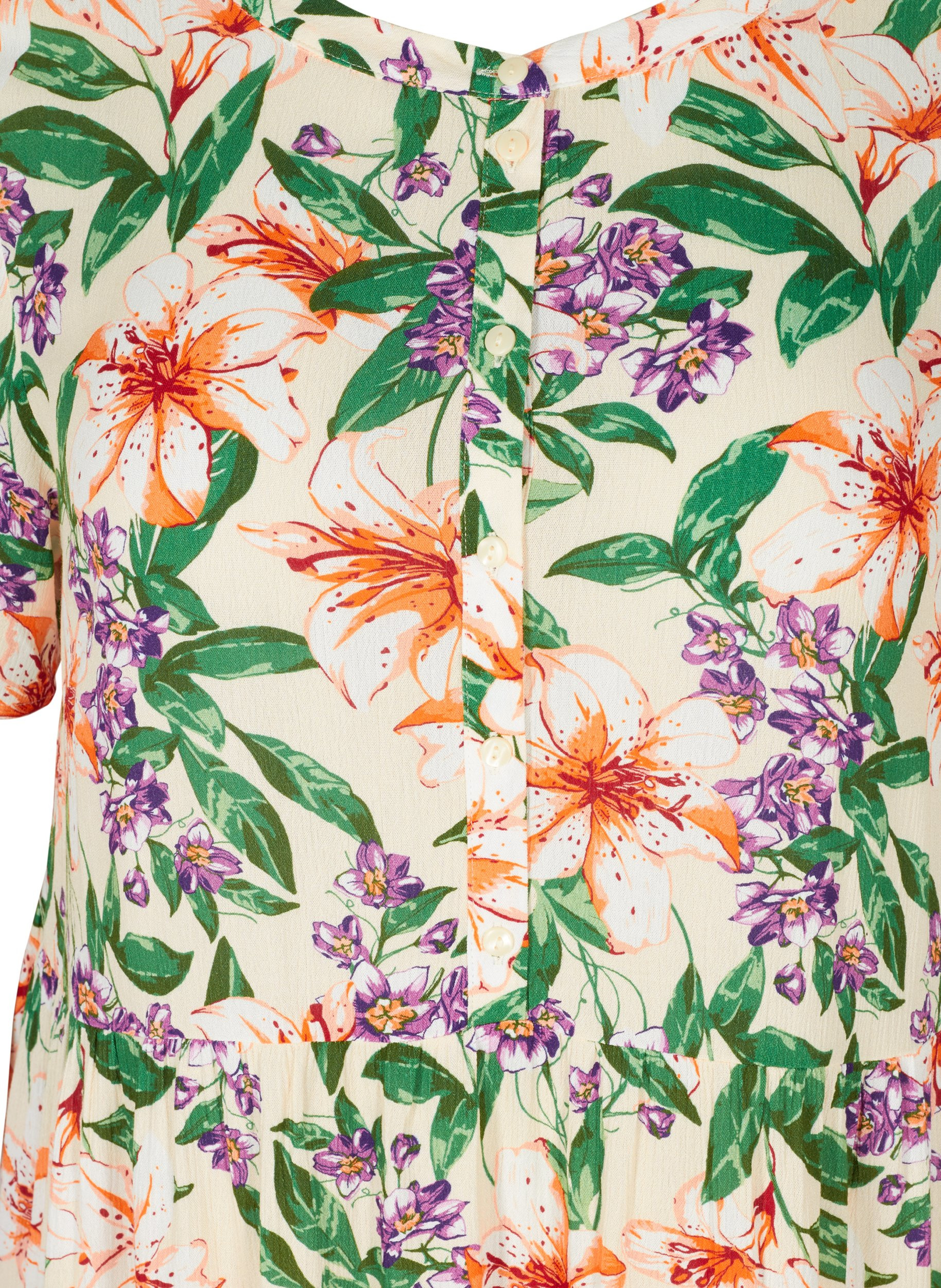 Kurzarm-Kleid aus Viskose mit A-Linie, Tropic AOP, Packshot image number 2