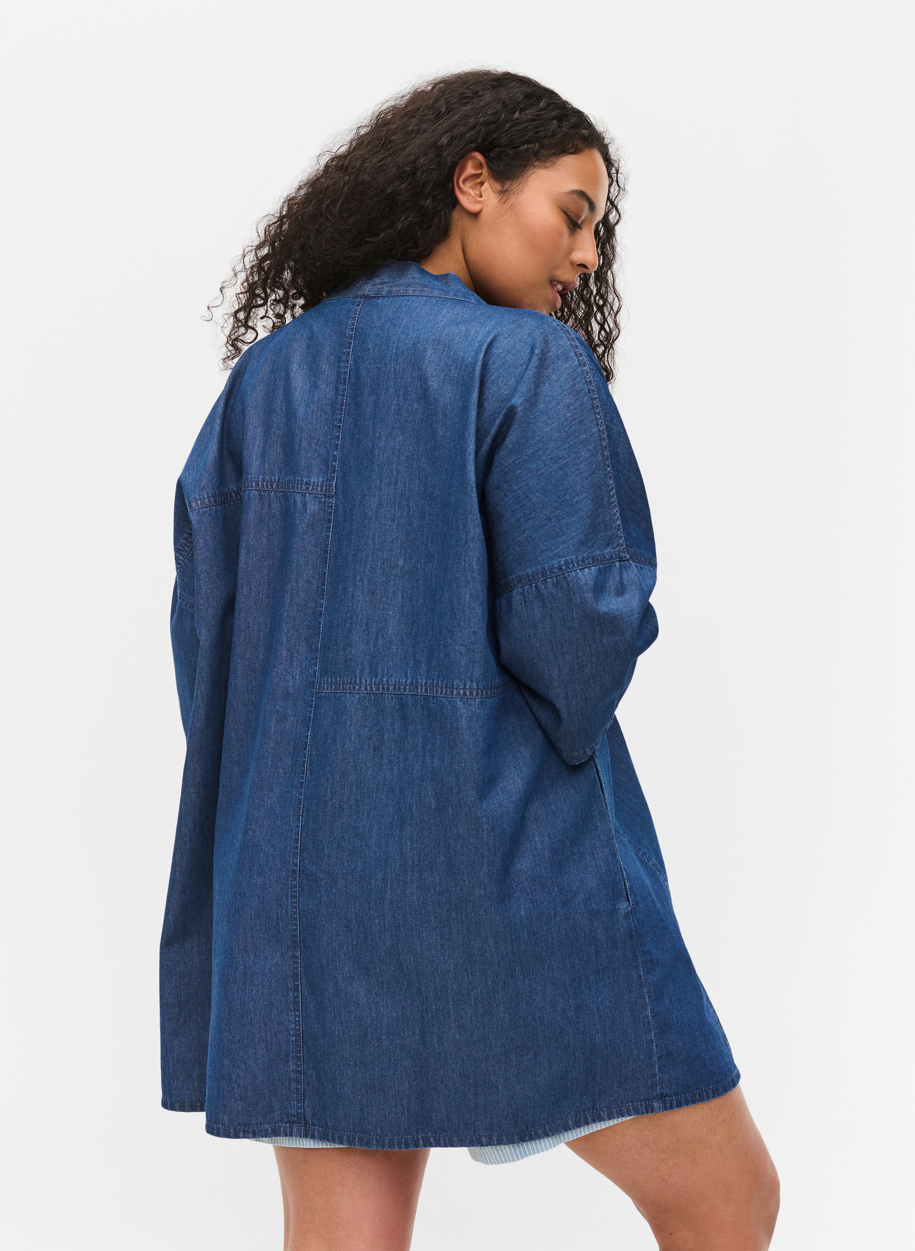 Denim Kimono mit 3/4-Ärmeln, Medium Blue Denim, Model image number 1