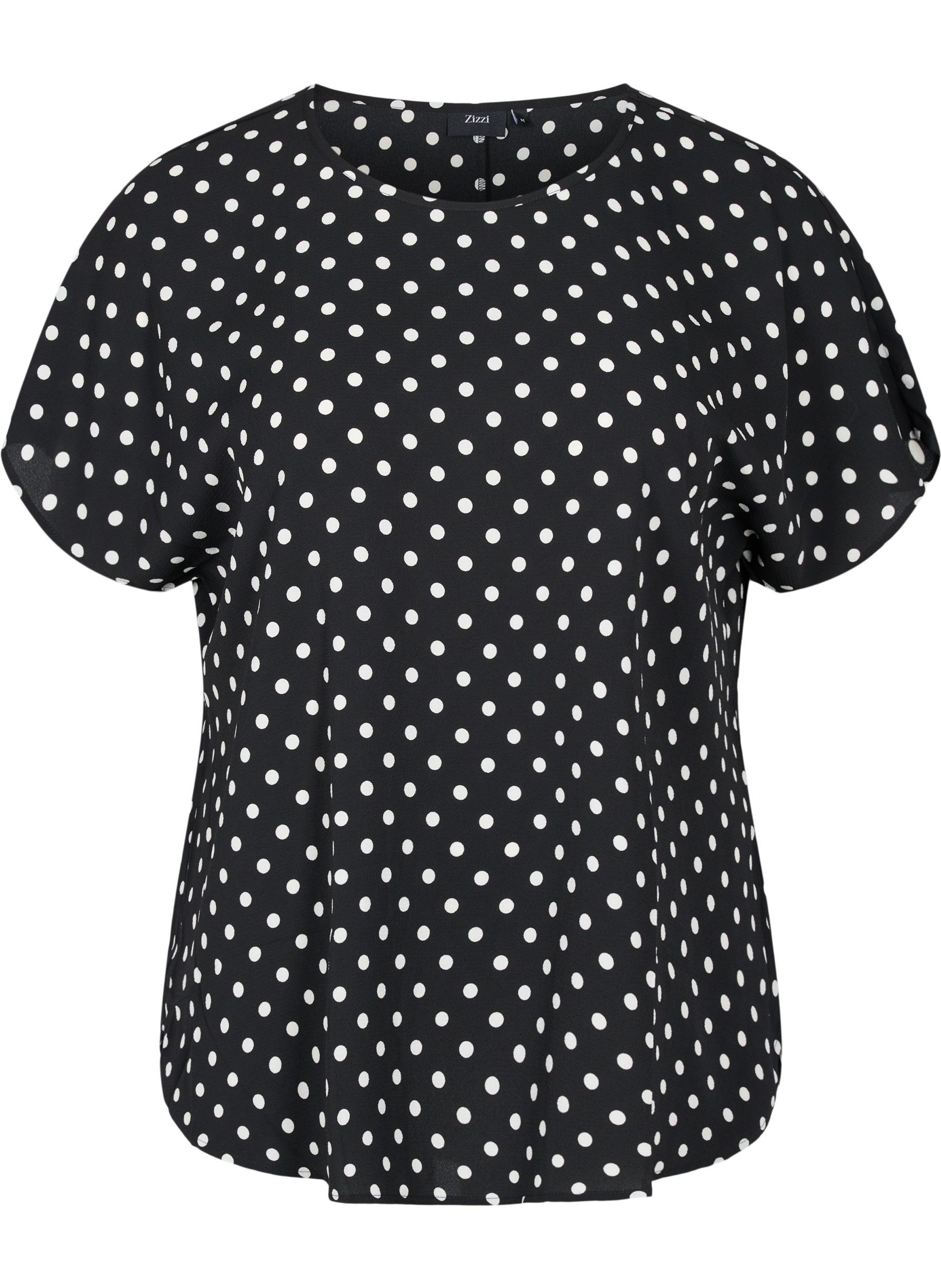 Bluse mit kurzen Ärmeln und Rundhalsausschnitt, Black w White Dot