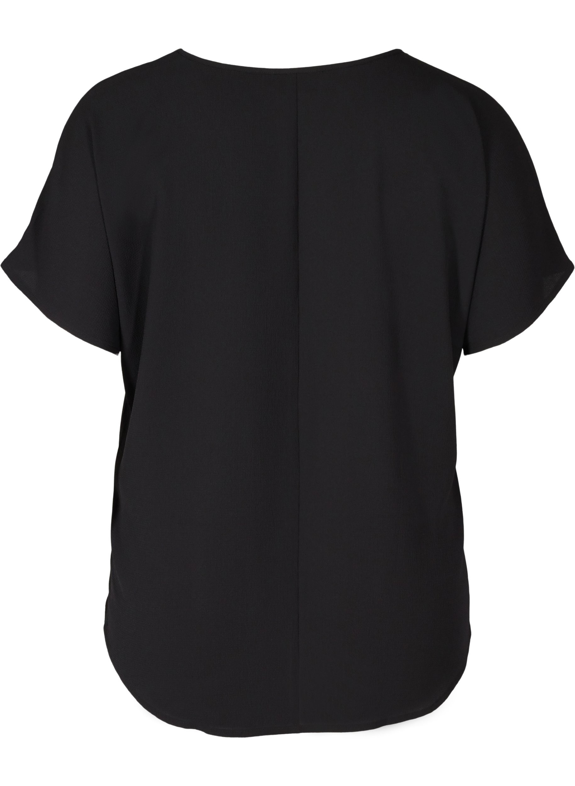 Bluse mit kurzen Ärmeln und Rundhalsausschnitt, Black, Packshot image number 1