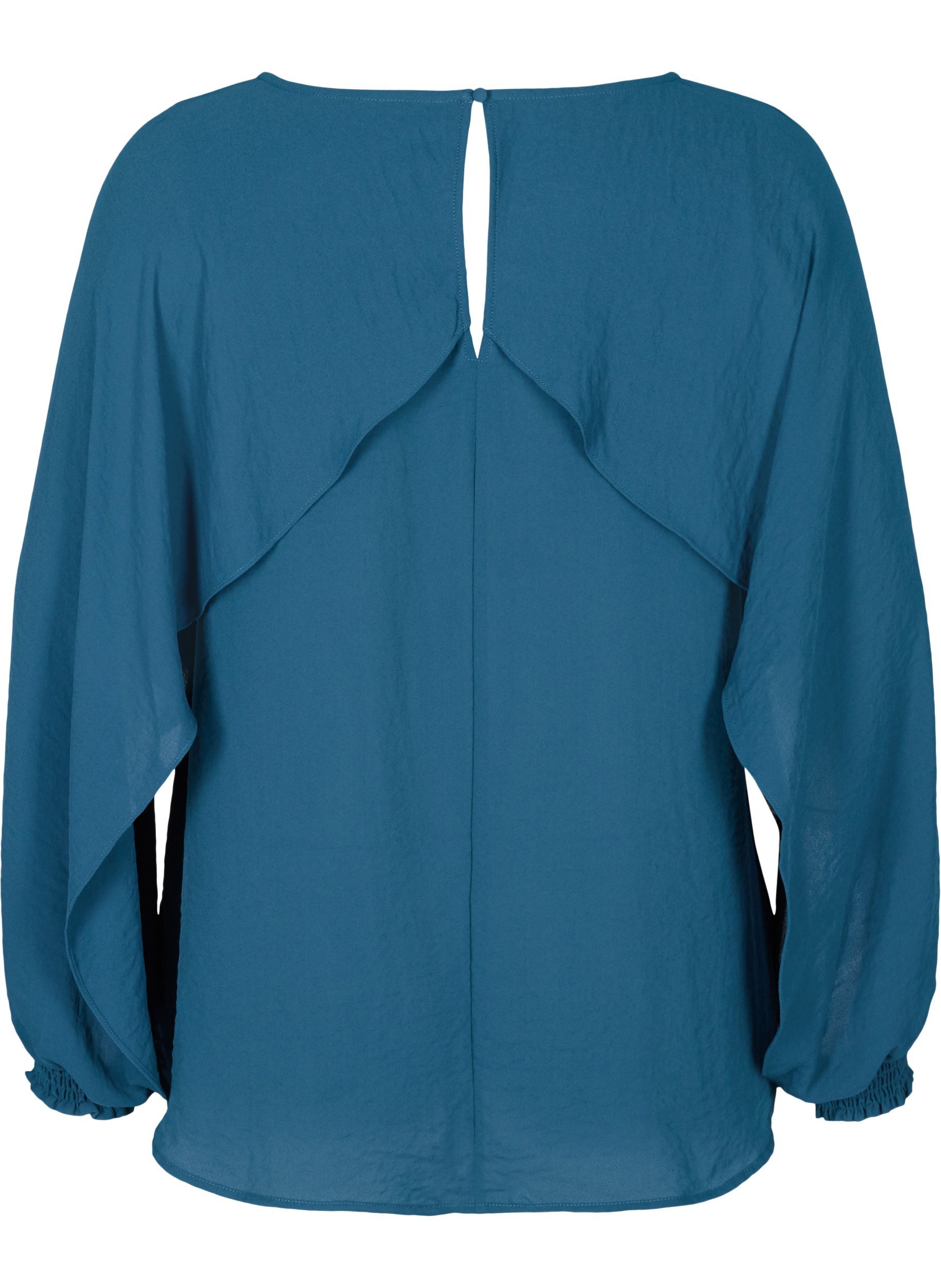 Bluse mit Ballonärmeln und Smock, Majolica Blue, Packshot image number 1