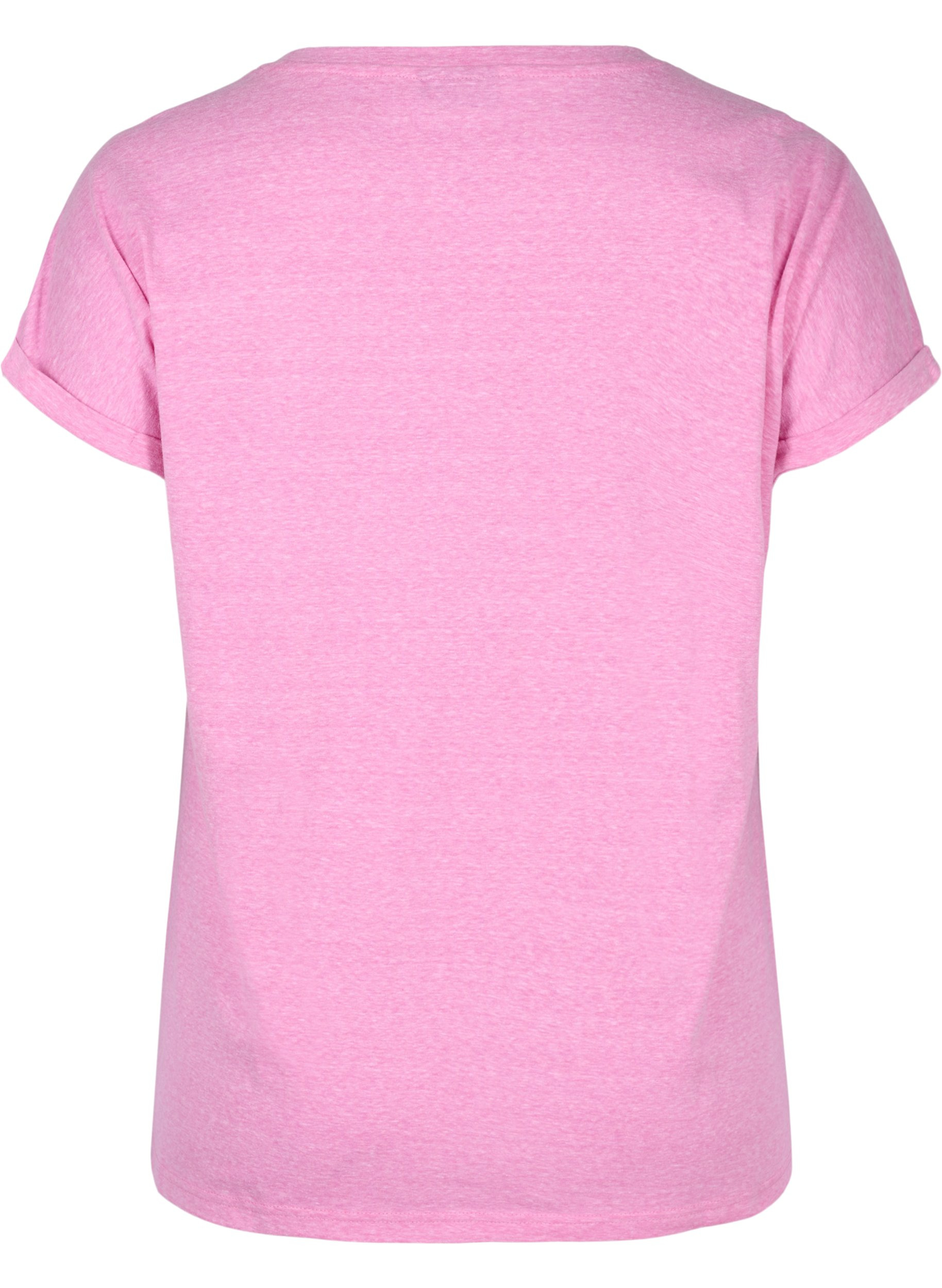 Meliertes T-Shirt aus Baumwolle, Cyclamen Melange, Packshot image number 1