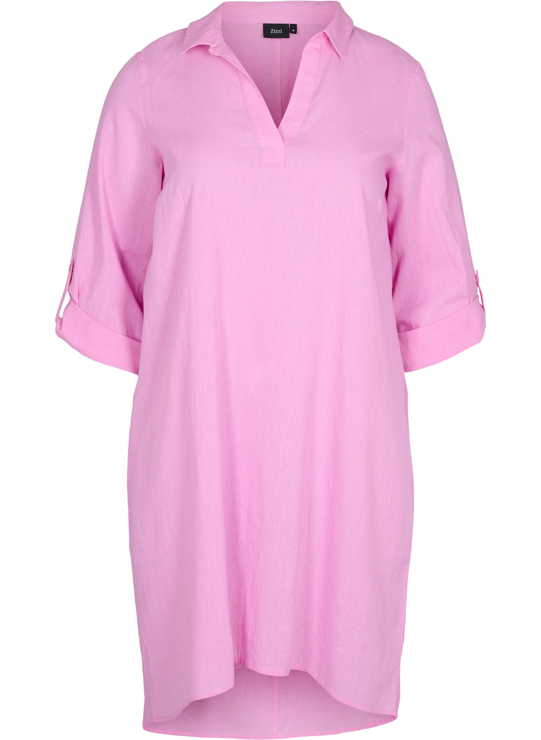 Kleid mit V-Ausschnitt und Kragen, Begonia Pink, Packshot