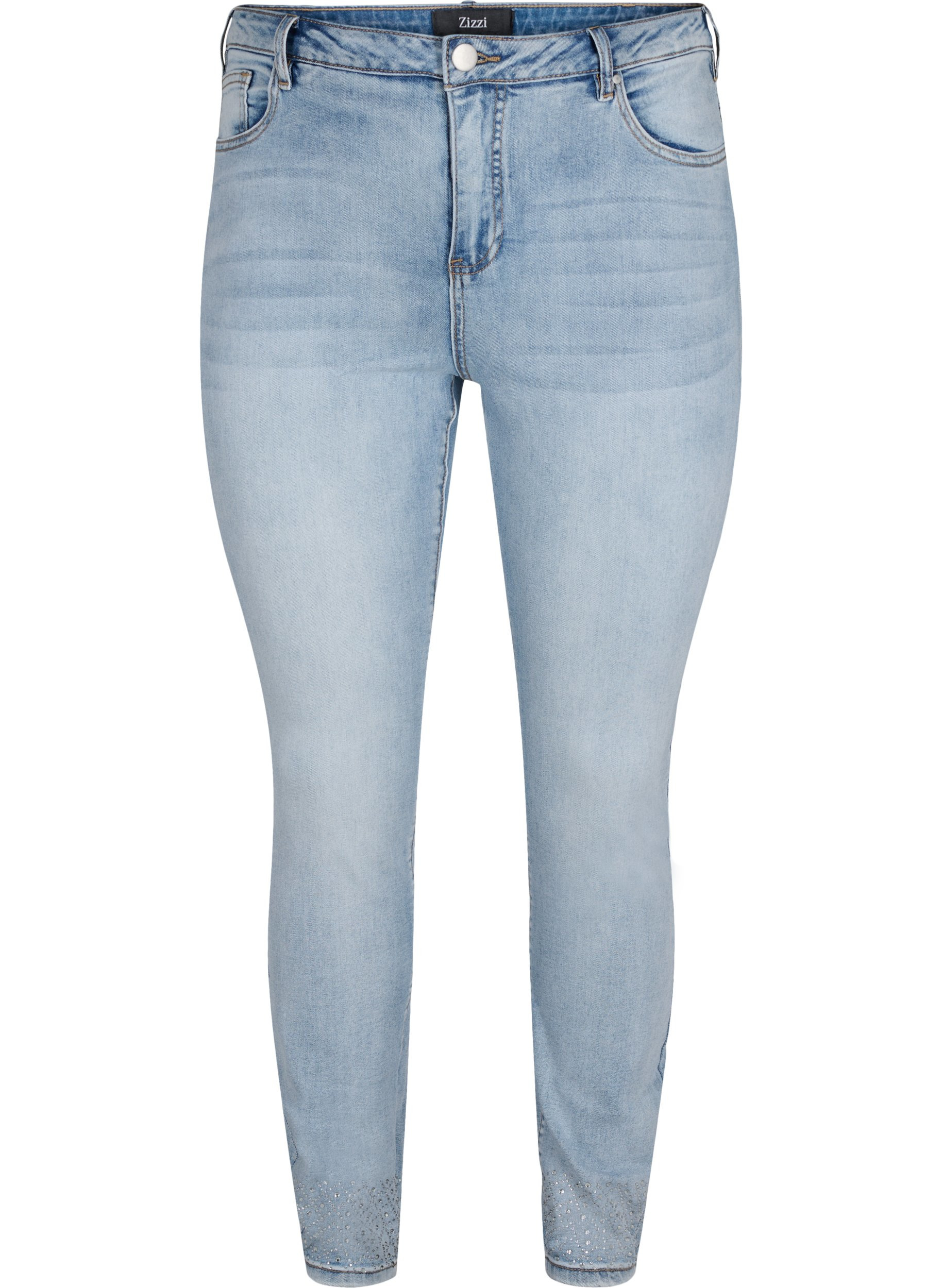 Amy Jeans mit hoher Taille und dekorativen Steinen, Light blue, Packshot image number 0