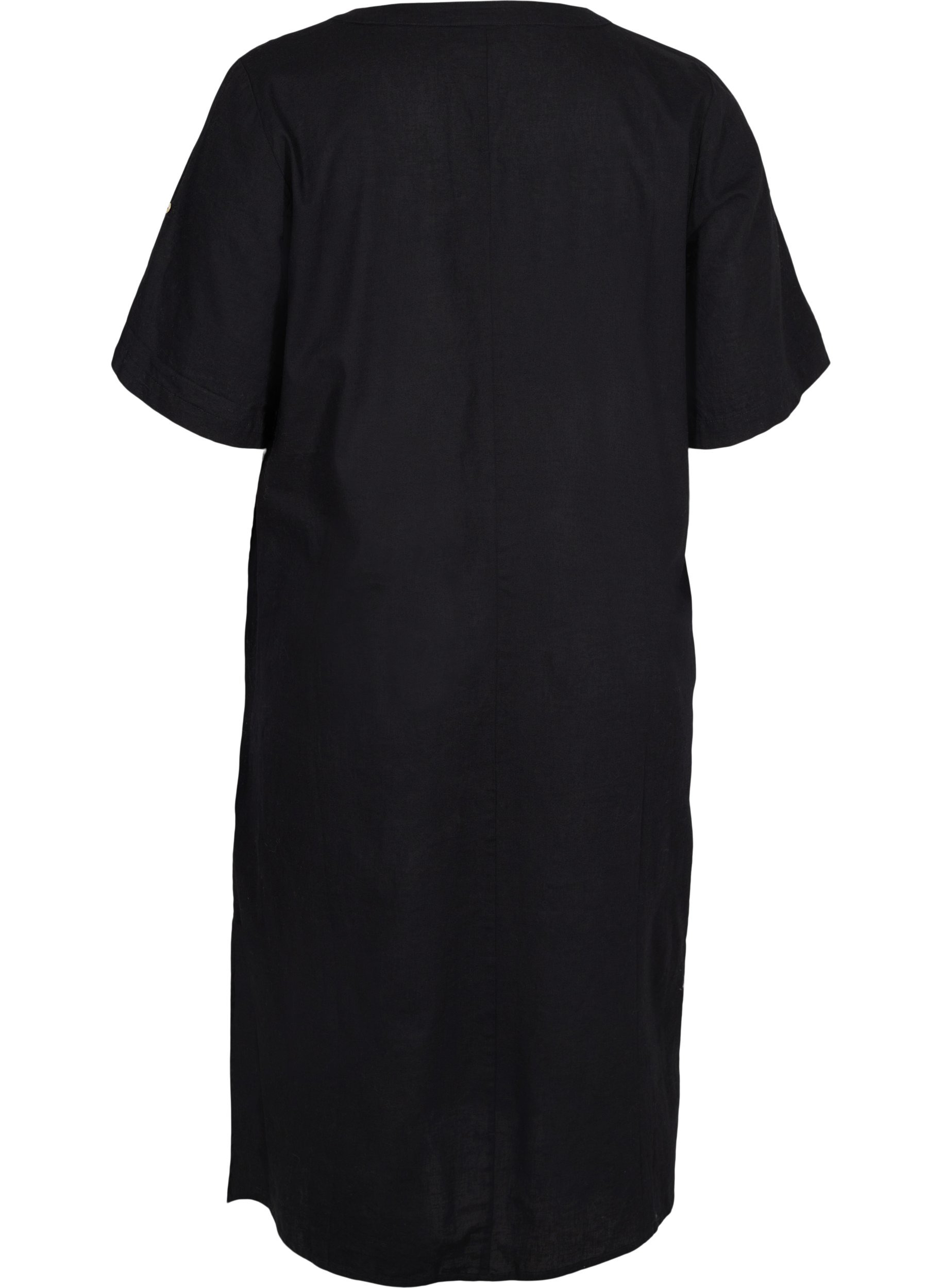 Langes kurzärmeliges Hemdkleid, Black, Packshot image number 1