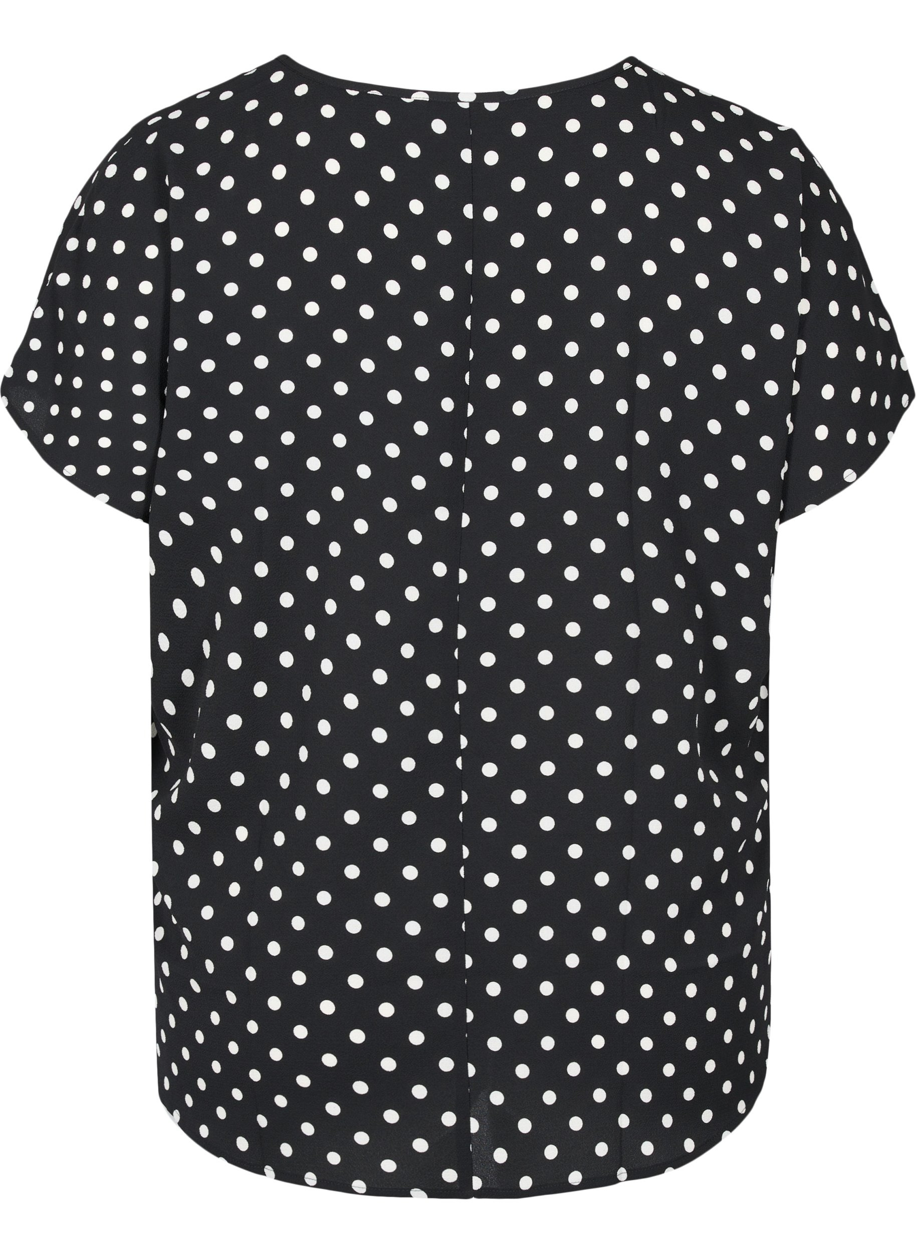 Bluse mit kurzen Ärmeln und Rundhalsausschnitt, Black w White Dot, Packshot image number 1