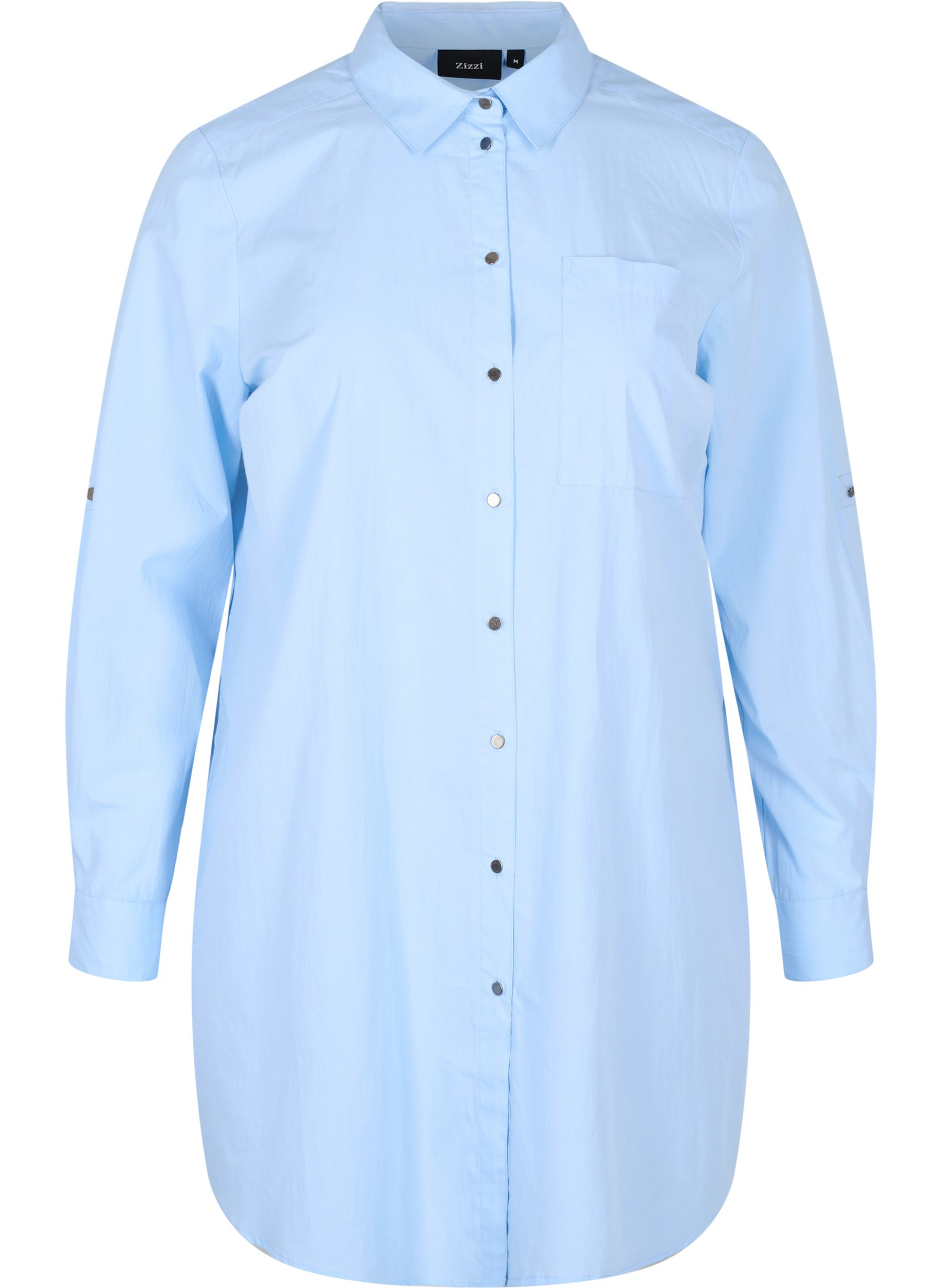 Lange Hemdbluse aus Baumwolle mit Kragen und Knopfverschluss, Chambray Blue, Packshot image number 0