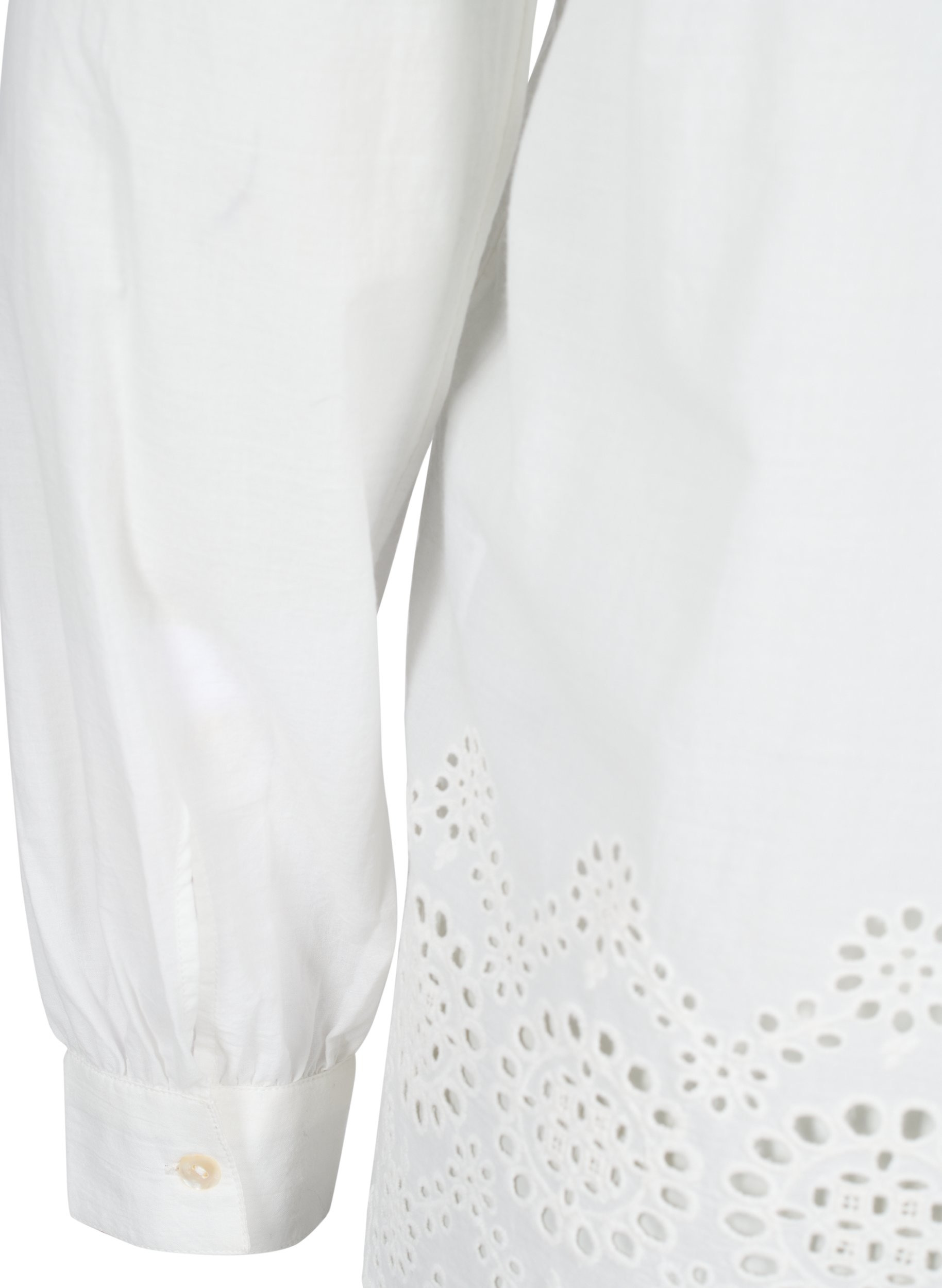 Langarm Baumwollbluse mit Lochstickerei, Bright White, Packshot image number 3