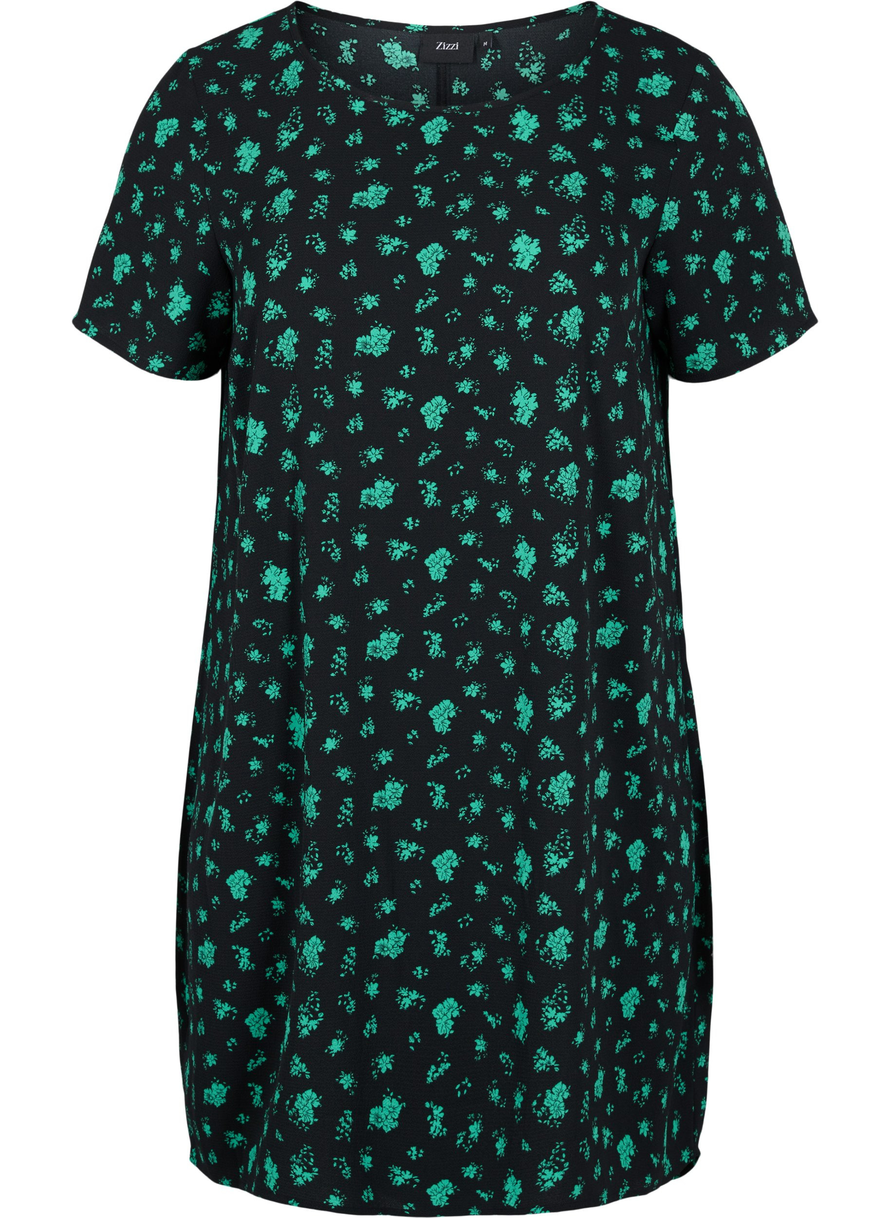 Bedrucktes Kleid mit kurzen Ärmeln, Green Flower AOP, Packshot image number 0
