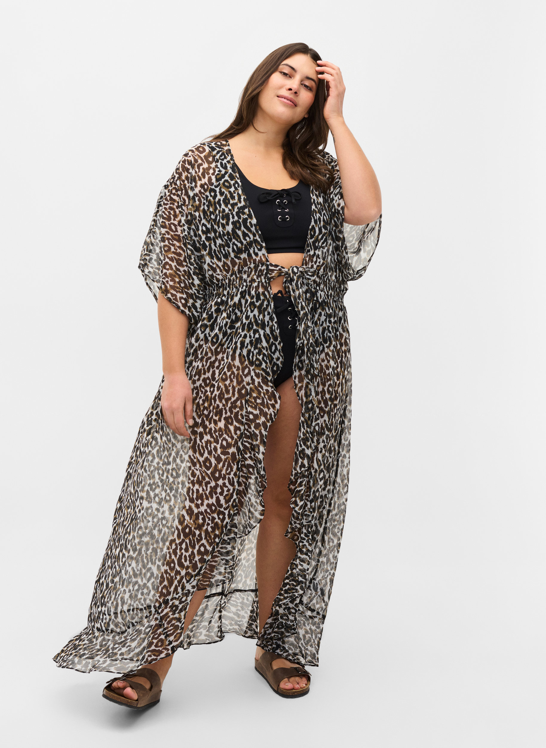 Strand-Kimono mit Print, Leopard Print, Model
