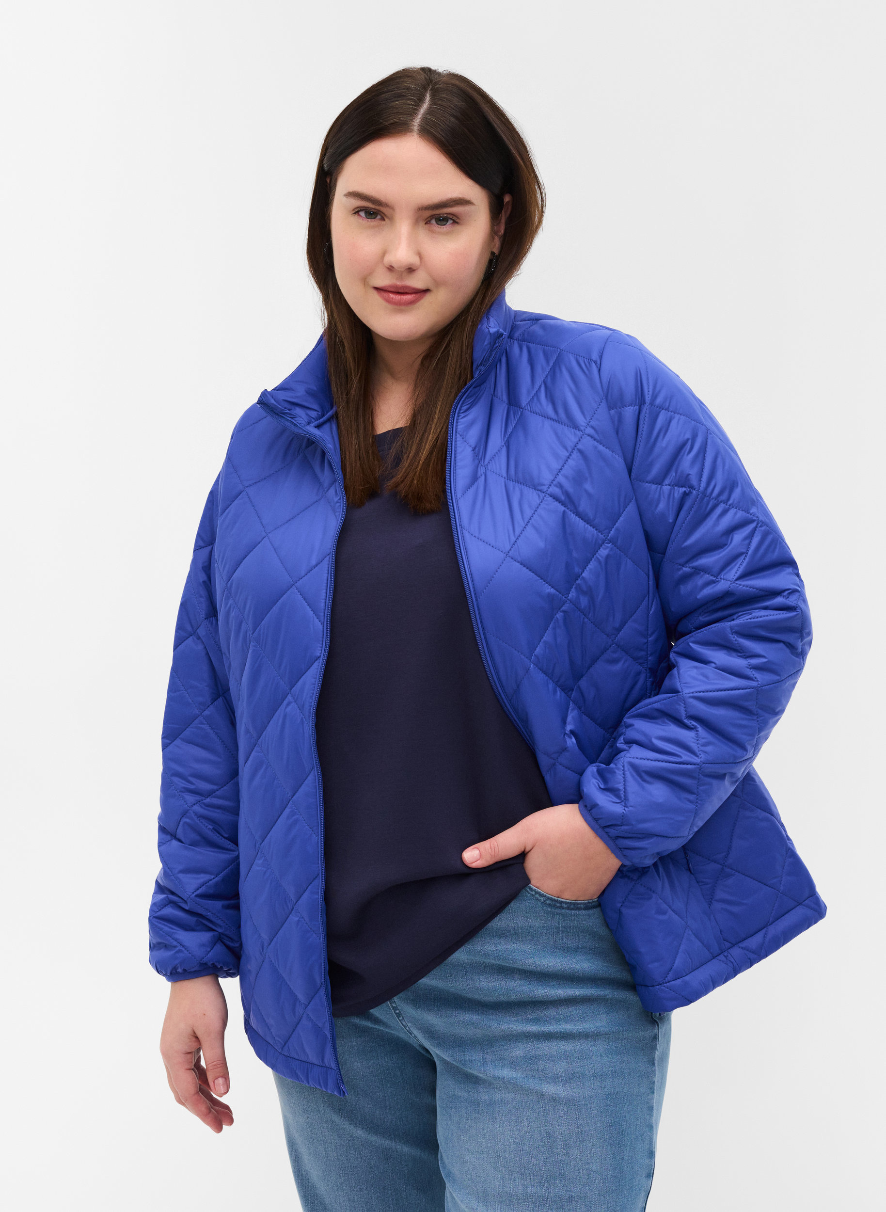 Gesteppte Leichtgewichtsjacke mit Reißverschluss und Taschen, Dazzling Blue, Model image number 0