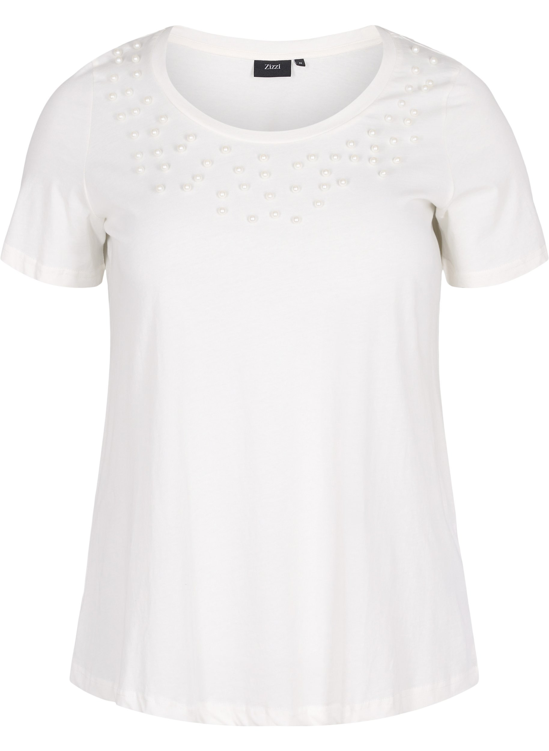 Baumwoll-T-Shirt mit Perlen, Warm Off-white, Packshot image number 0