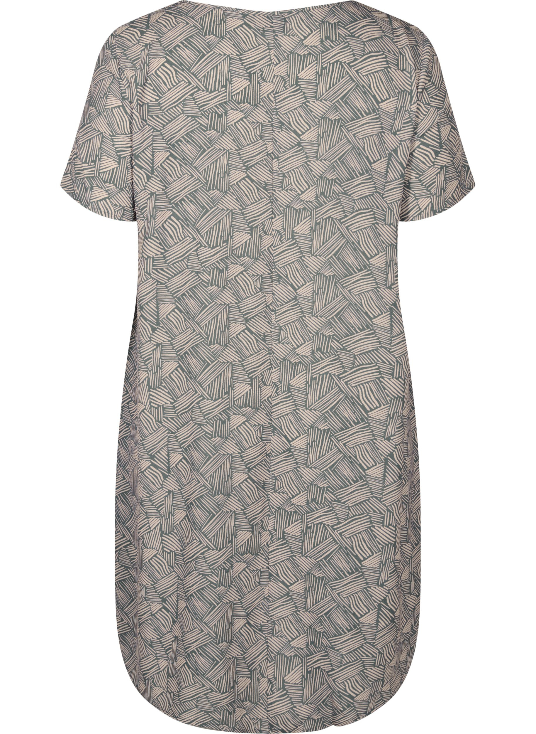 Bedrucktes Kleid mit kurzen Ärmeln, Green Graphic, Packshot image number 1
