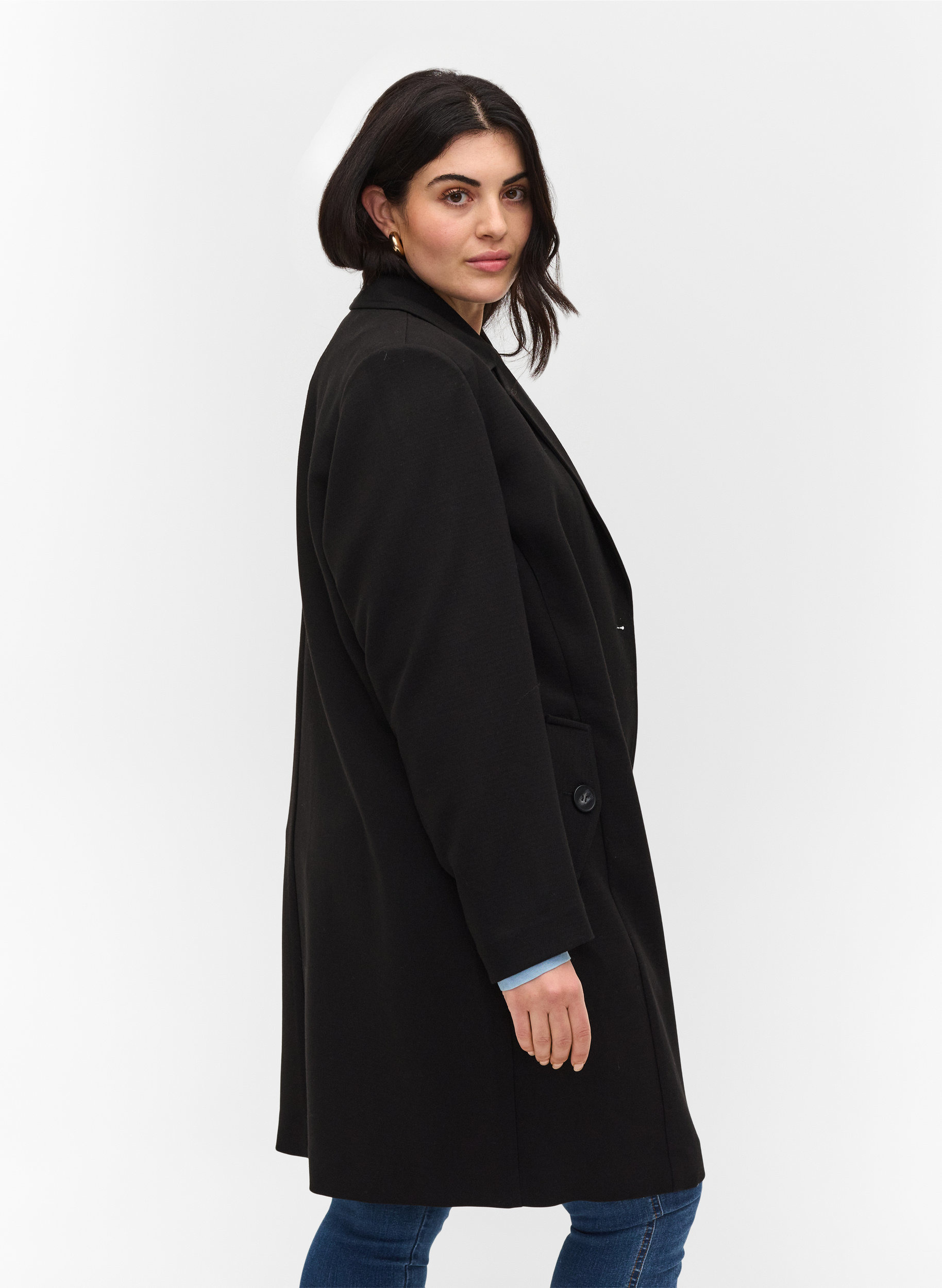 Klassischer Mantel mit Knopfverschluss, Black, Model image number 1