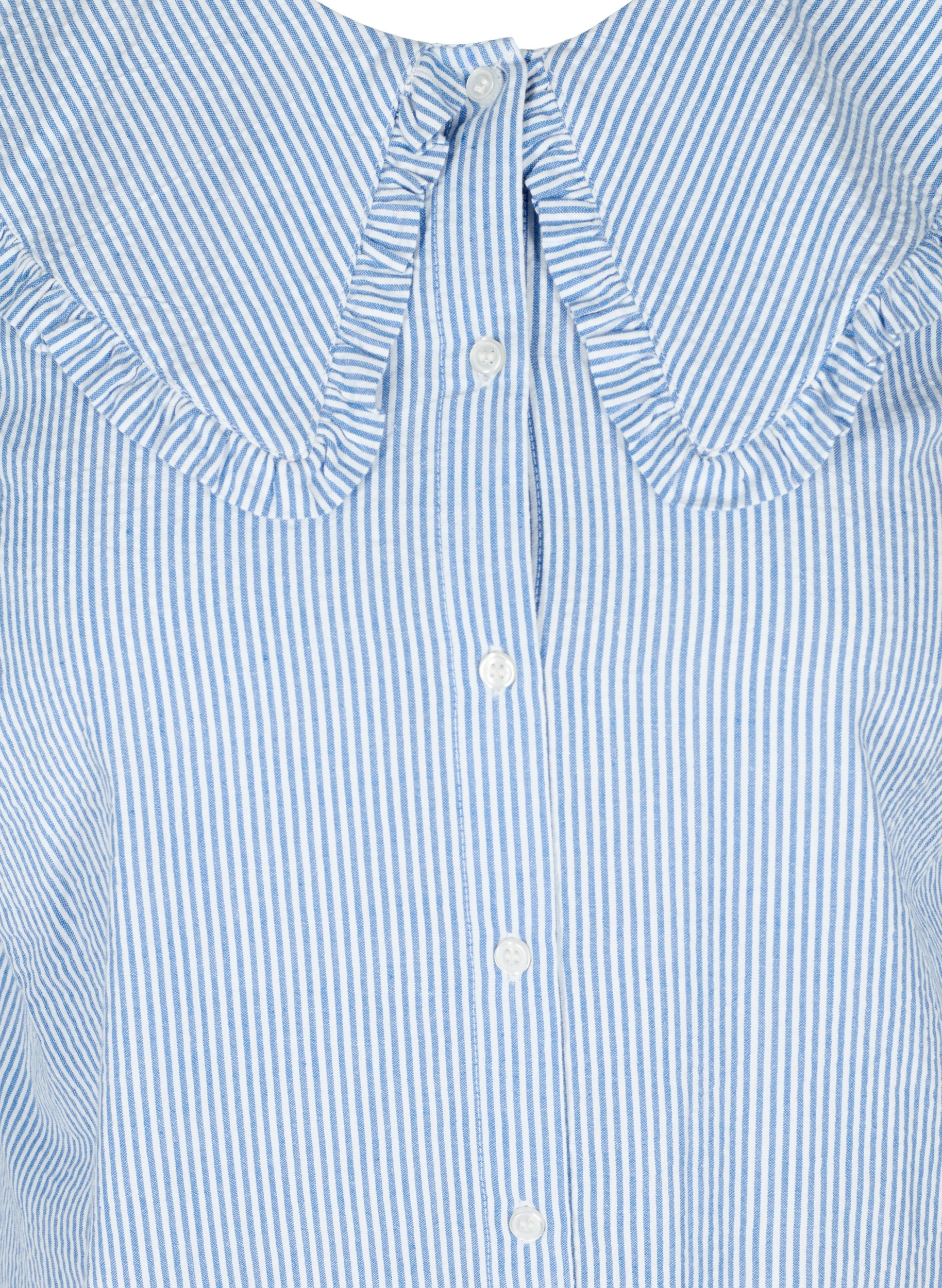Gestreifte Hemdbluse mit 2/4-Ärmeln, Blue Stripe, Packshot image number 2