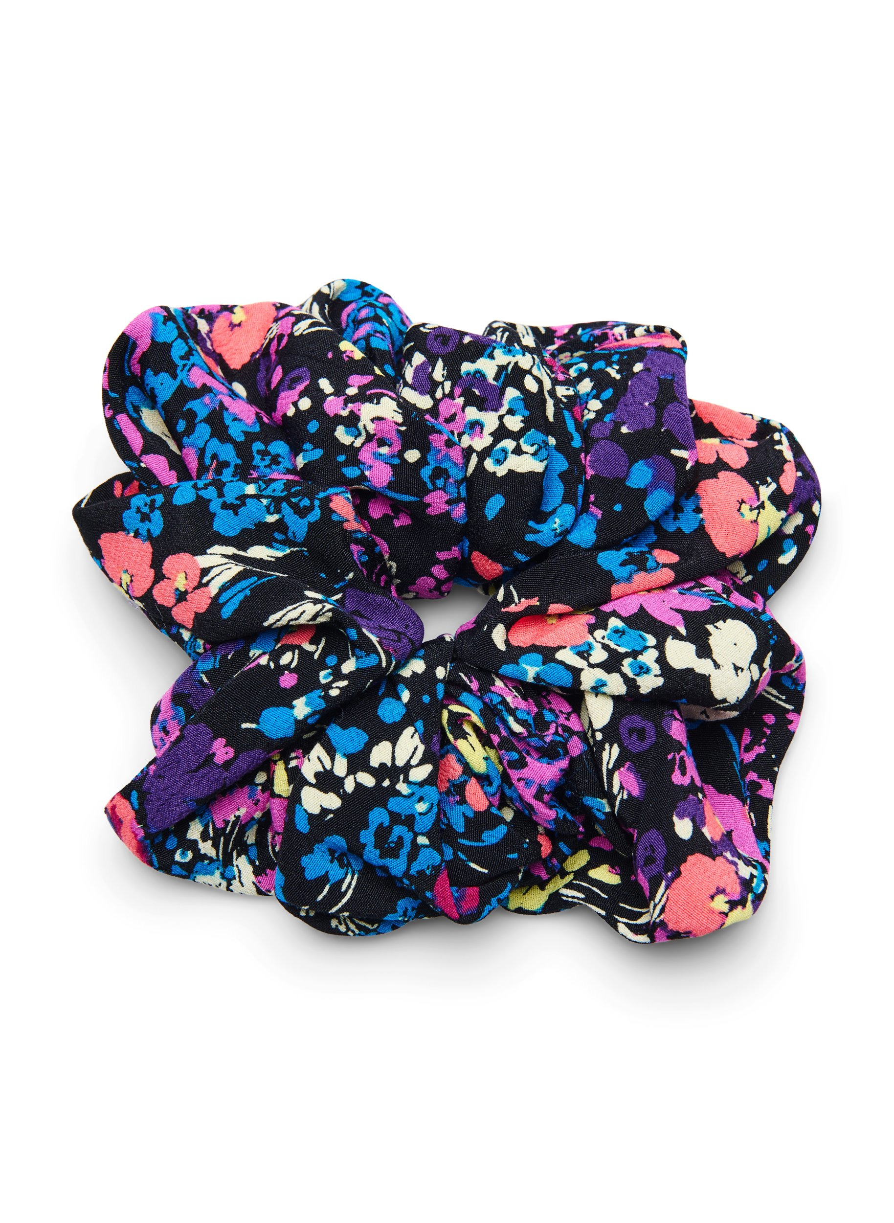 Scrunchie mit Blumenmuster, Black Pink Flower, Packshot image number 0
