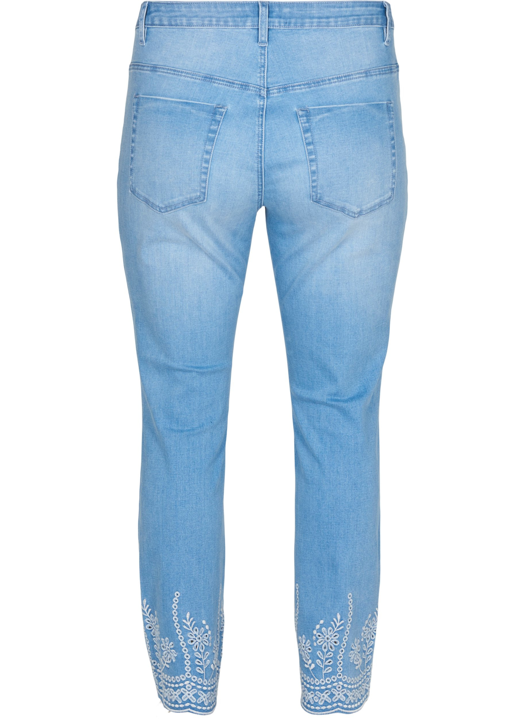 Cropped Emily Jeans mit Stickerei, Light blue denim, Packshot image number 1