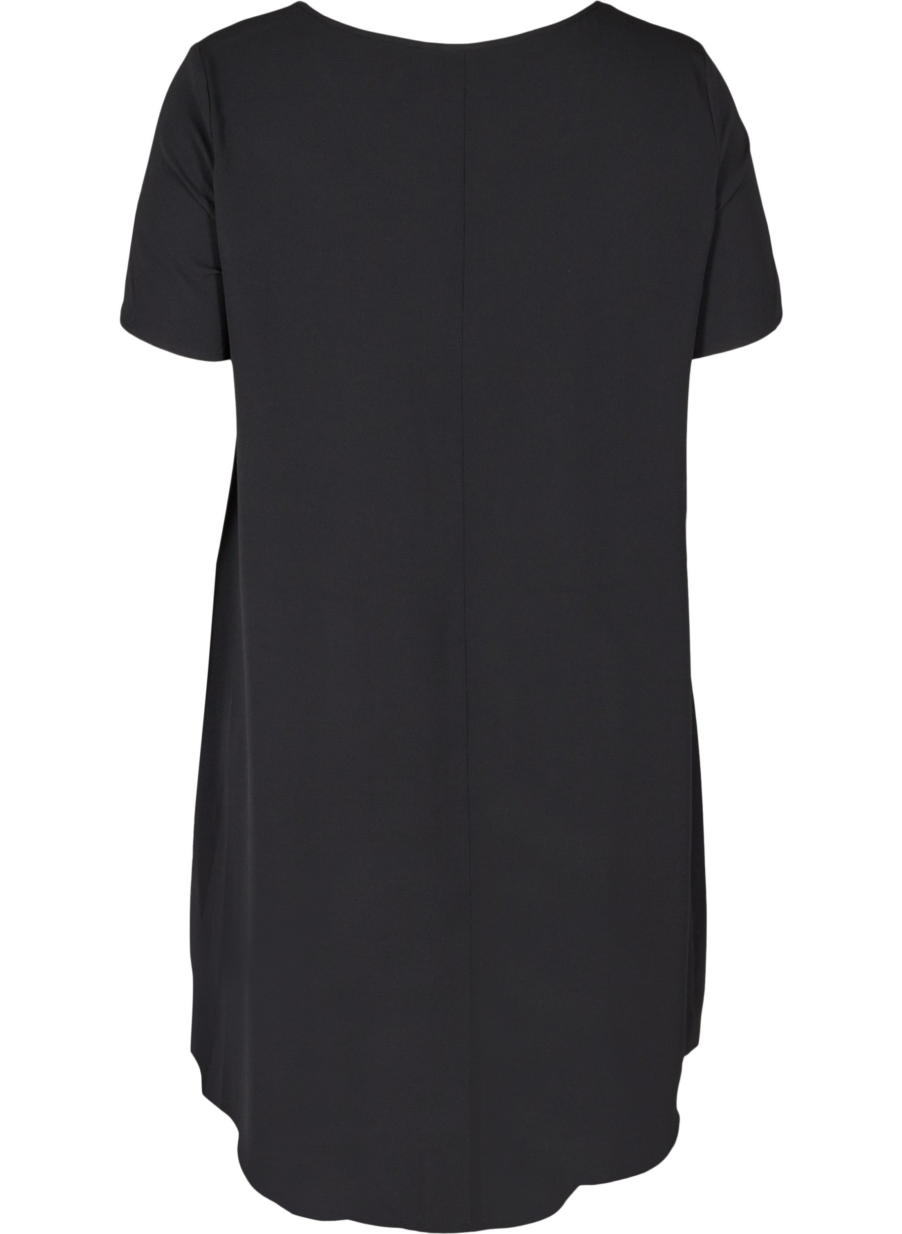 Einfarbiges Kleid mit kurzen Ärmeln, Black, Packshot image number 1