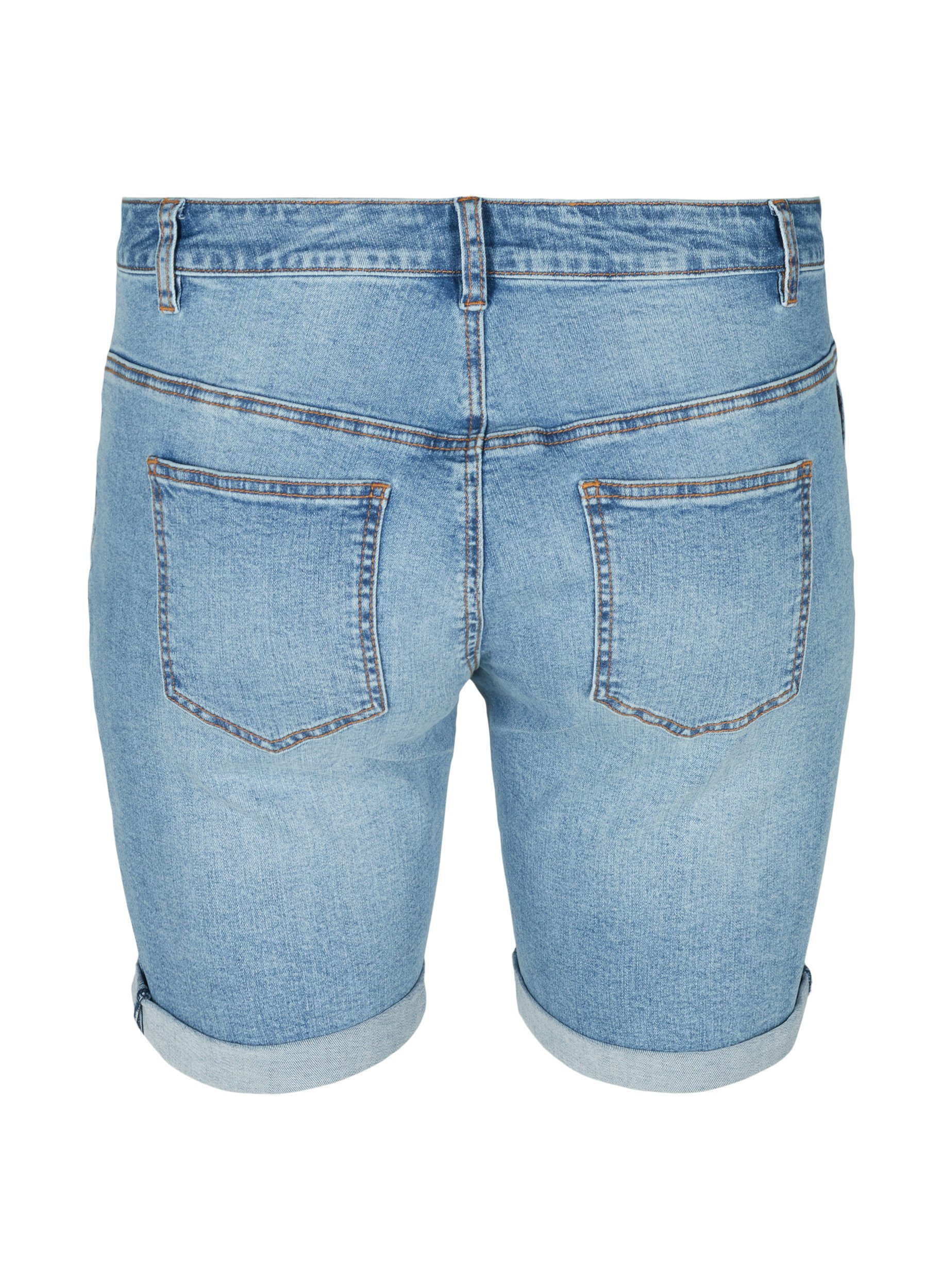 Eng anliegende Denim-Shorts im Used-Look, Light blue denim, Packshot image number 1