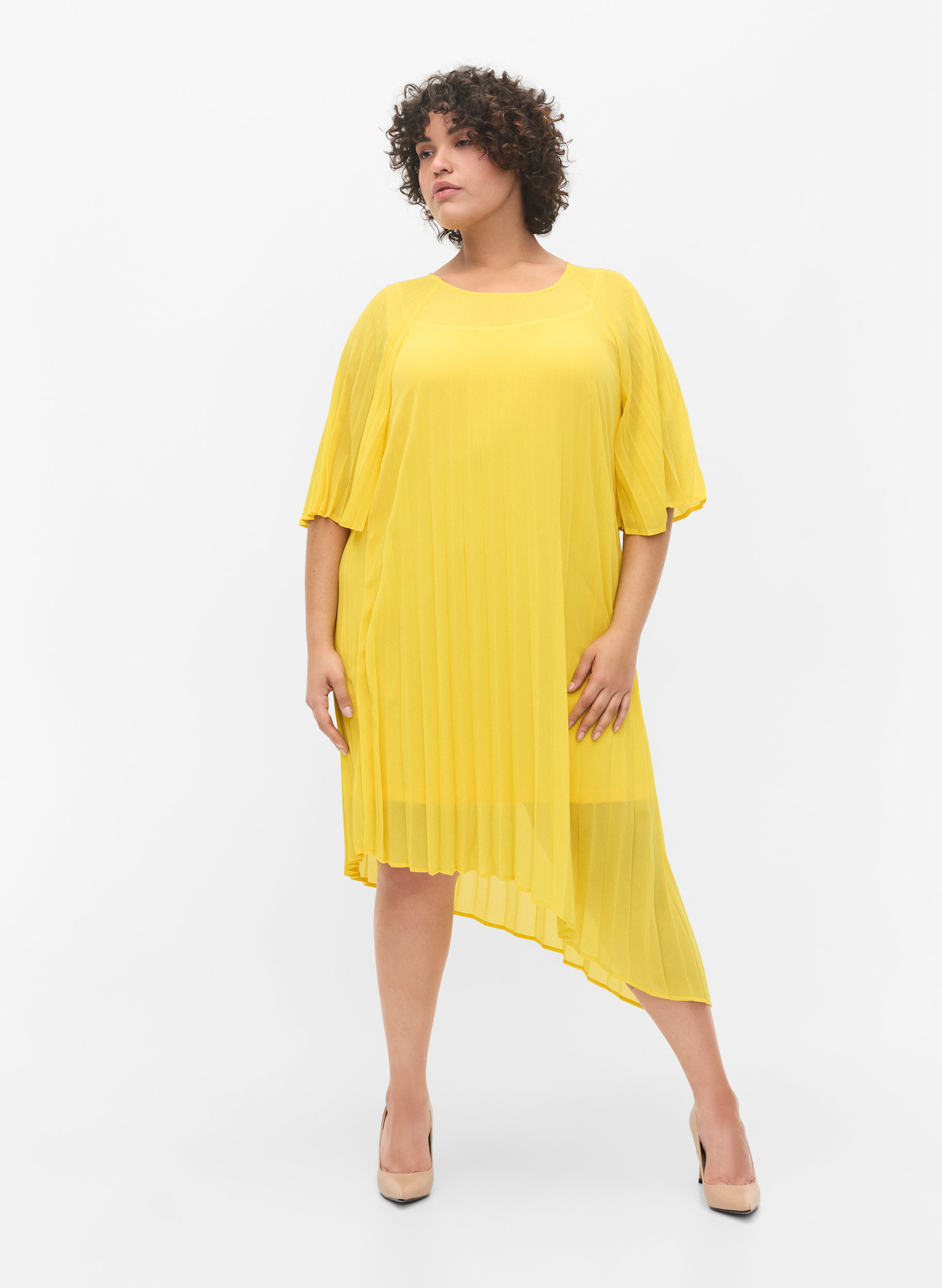 Kleid mit 2/4 Ärmeln und A-Linie, Primrose Yellow, Model image number 2