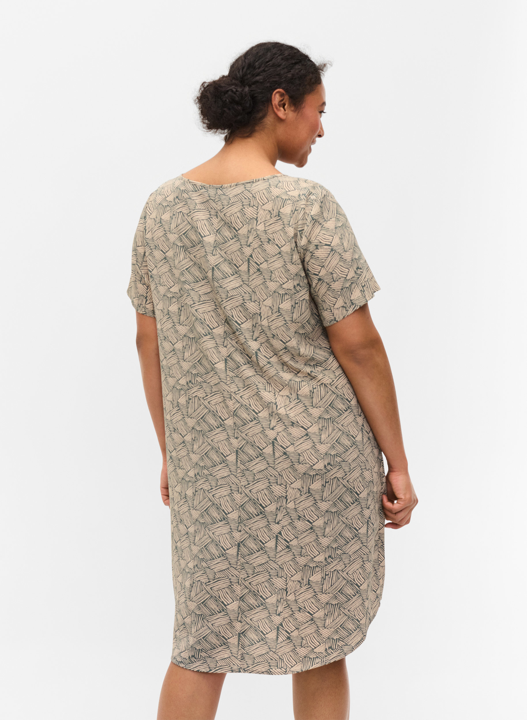Bedrucktes Kleid mit kurzen Ärmeln, Green Graphic, Model image number 1