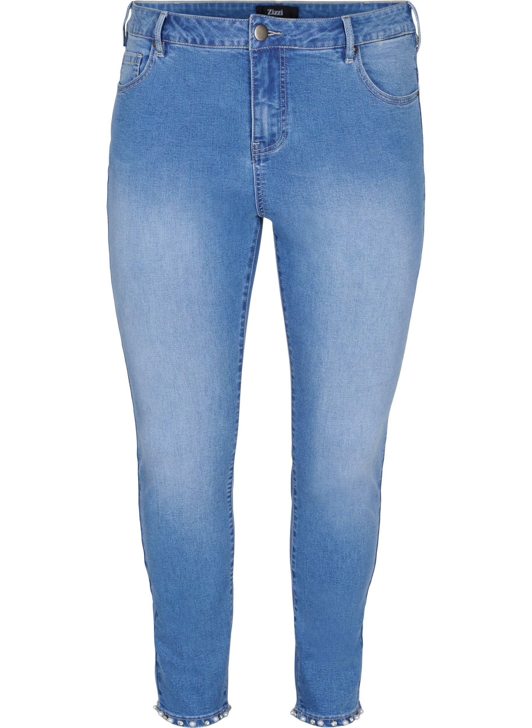 Cropped Amy Jeans mit Perlen, Light blue denim, Packshot image number 0