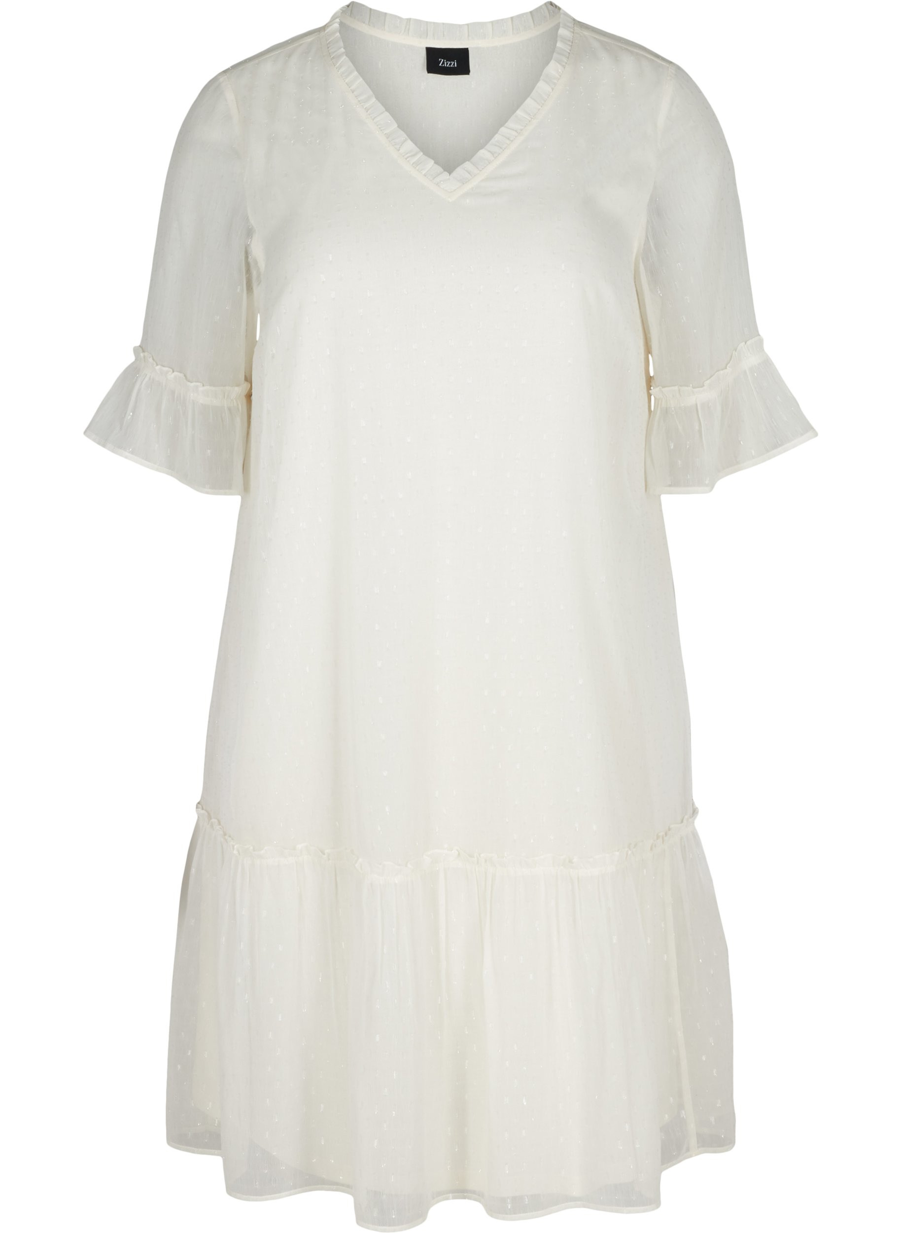 Kleid mit Rüschen und A-Linie, Beige as sample, Packshot image number 0